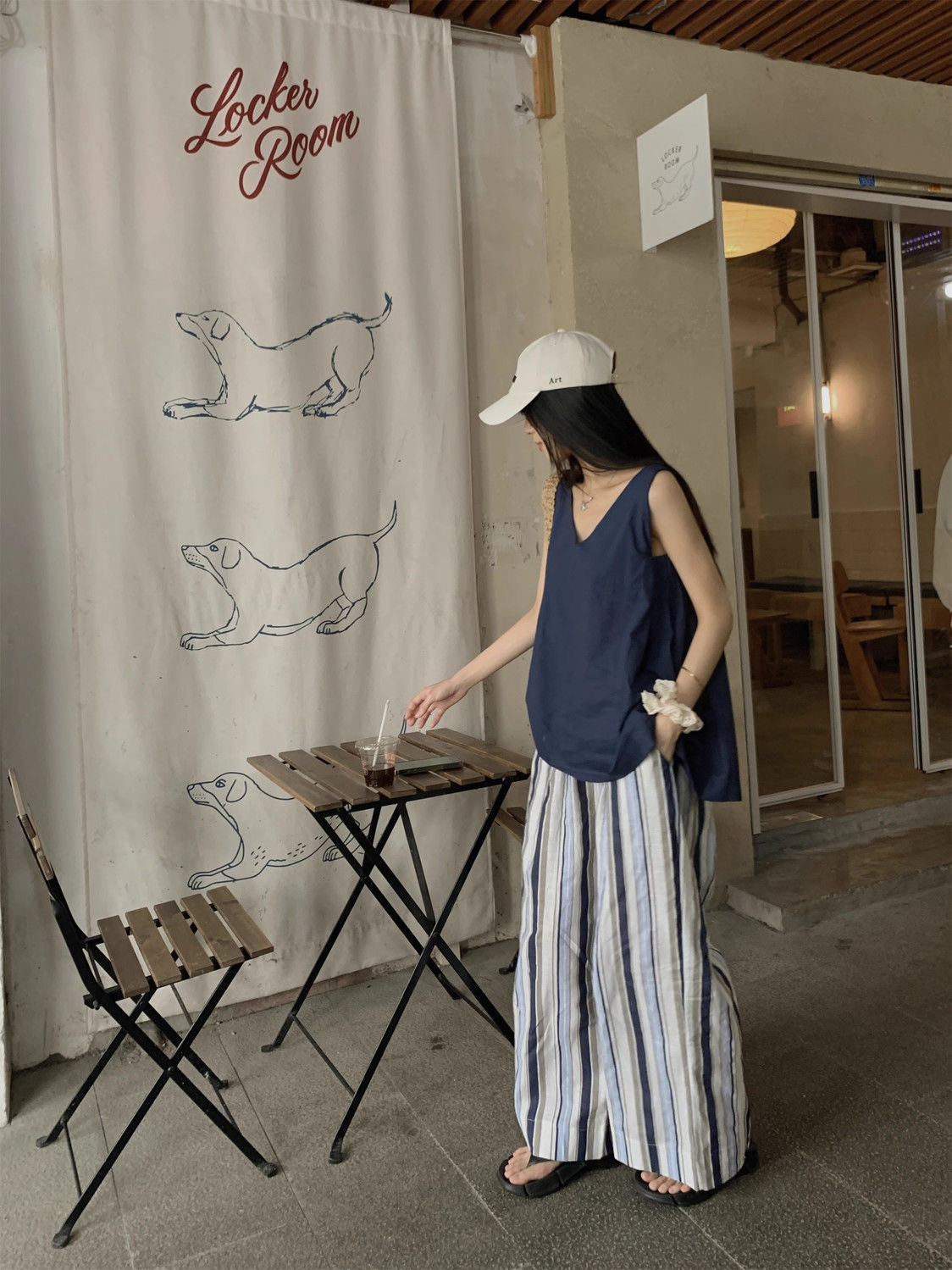 「全台僅售200組」棉麻V領套頭背心+高腰闊腿條紋長褲 慵懶風十足 度假首選