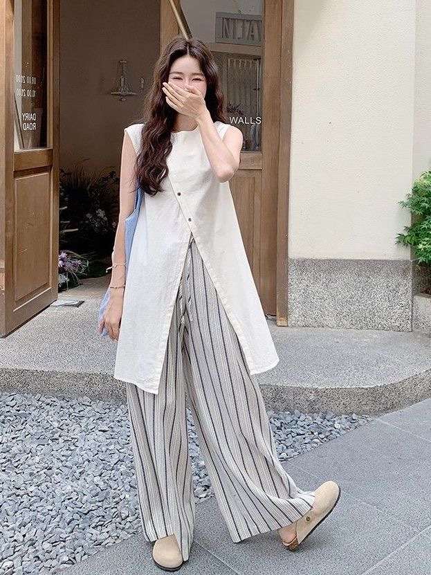 「設計師款」全台僅售50組 高級感無袖上衣+條紋闊腿褲｜鬆弛老錢風 氣質知性美