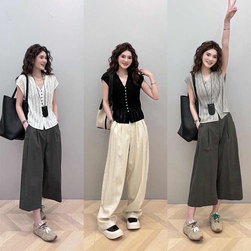 「知性美」氣質短袖針織上衣 鈕扣設計 V領顯瘦 通勤百搭