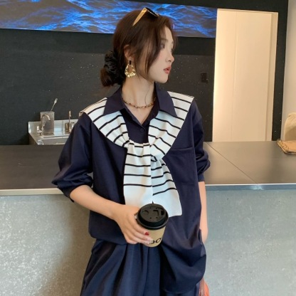 「限量特製款」妮娜自留 休閒氣質老錢風 長袖+長褲+披風套裝 寬鬆百搭 不透色不透肉