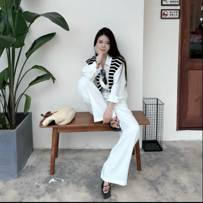 「限量特製款」妮娜自留 休閒氣質老錢風 長袖+長褲+披風套裝 寬鬆百搭 不透色不透肉