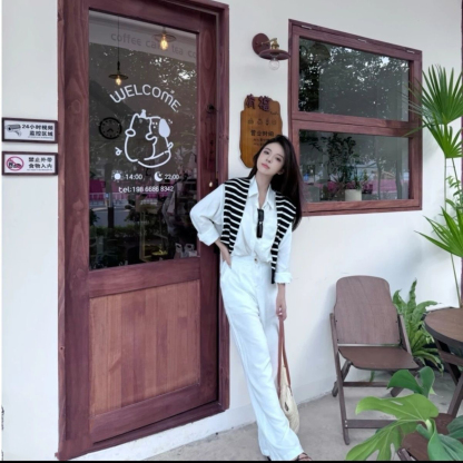 「限量特製款」妮娜自留 休閒氣質老錢風 長袖+長褲+披風套裝 寬鬆百搭 不透色不透肉