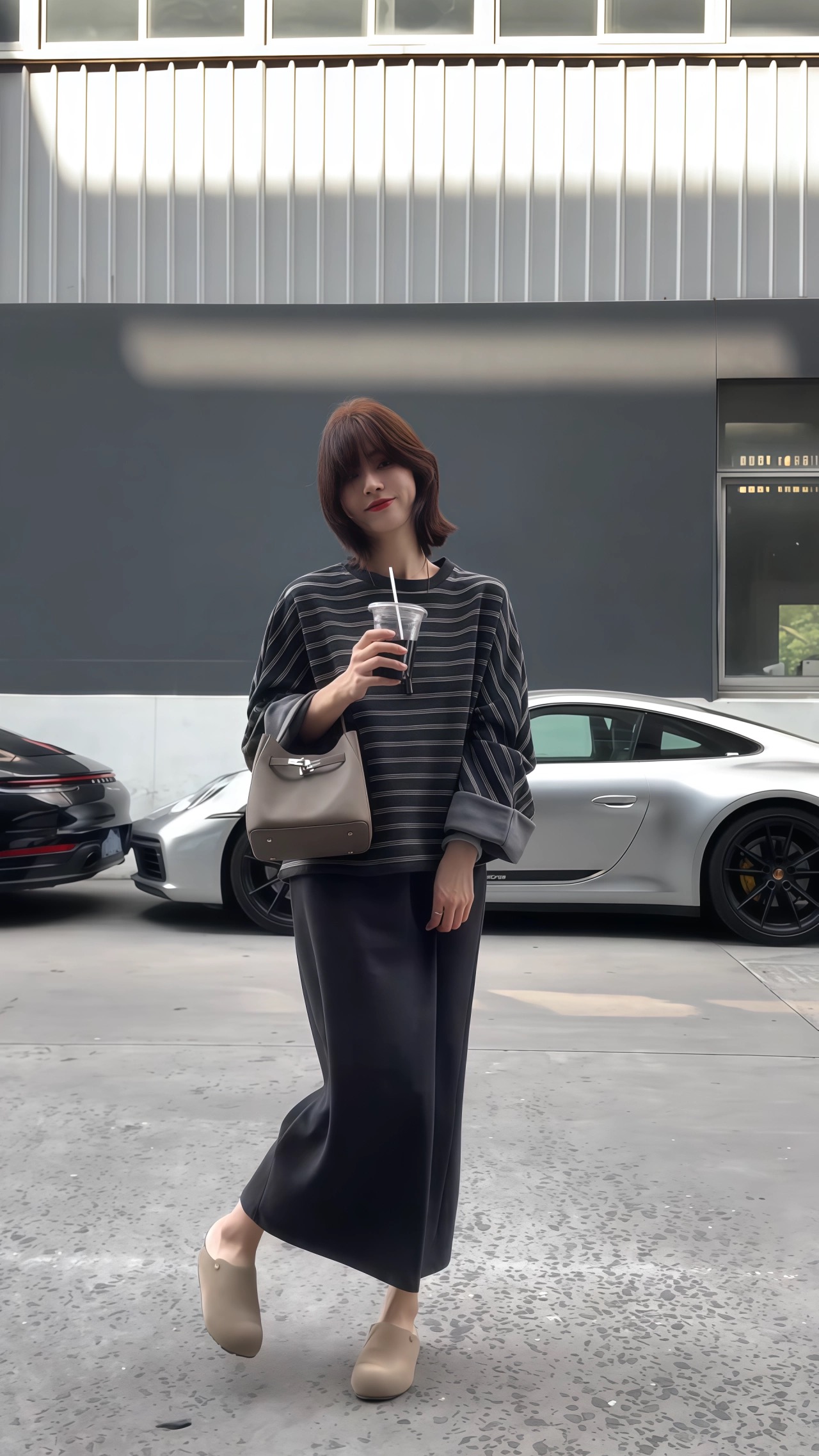 預售10天出貨｜僅售100套 秋冬慵懶風套頭衛衣條紋+休閒半身裙 顯瘦遮肉 溫柔風