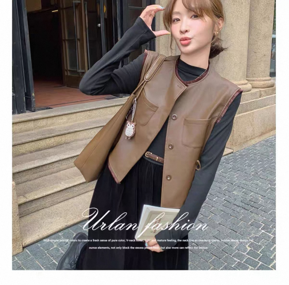 秋冬氣質套裝 絲絨拼接連衣裙+皮革馬甲｜氣質穿搭 顯瘦遮肉