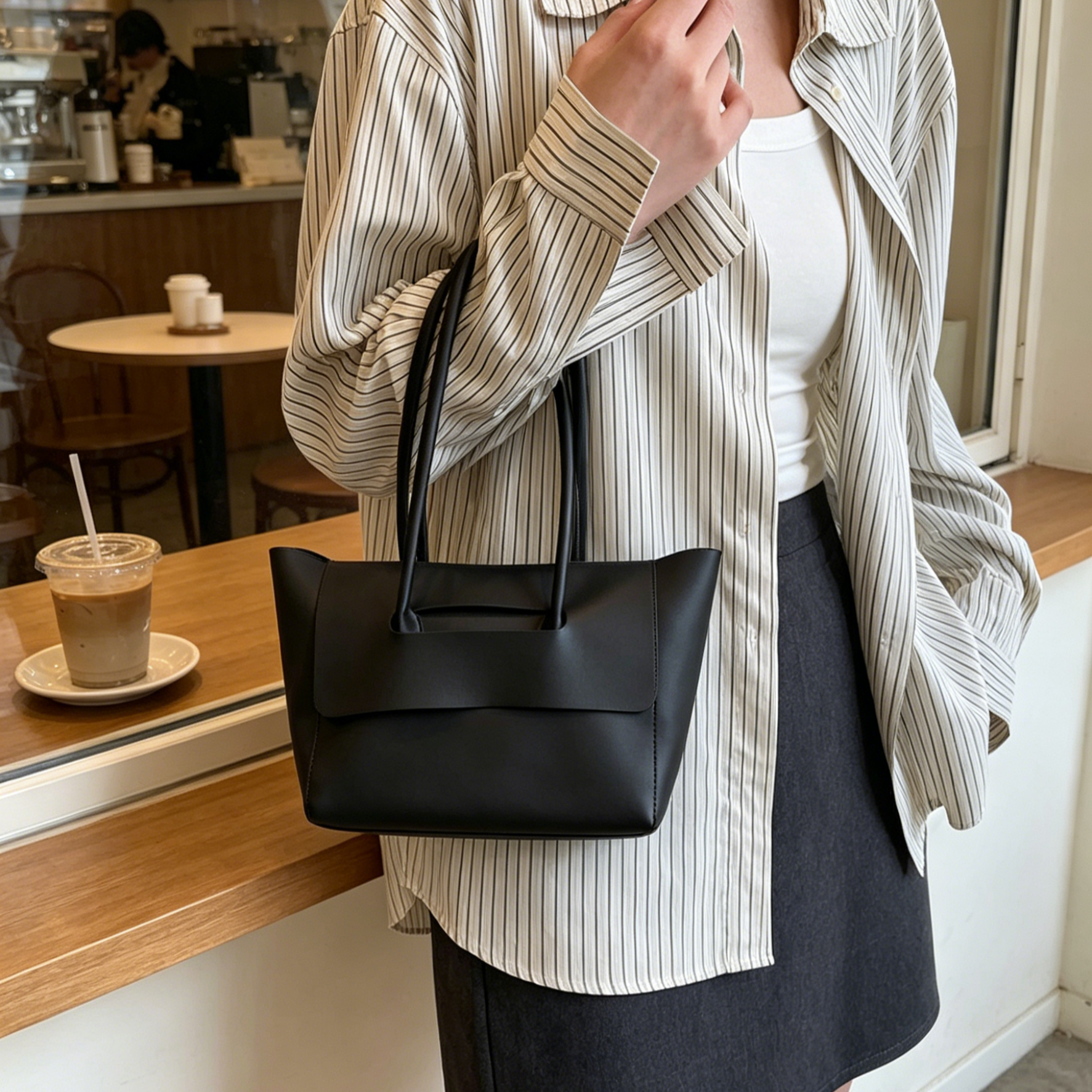 กระเป๋าโท้ท Unisex กระเป๋าสะพายข้างใบใหญ่ ดีไซน์ฝาเปิดหน้า ความจุสูง ใส่แล็ปท็อปและไอแพดได้ สัมผัสหนังพรีเมียมเรียบหรู ทรงคลาสสิกเหนือกาลเวลา ใช้ได้ทั้งผู้ชายและผู้หญิง สำหรับทำงานและใช้ในชีวิตประจำวัน