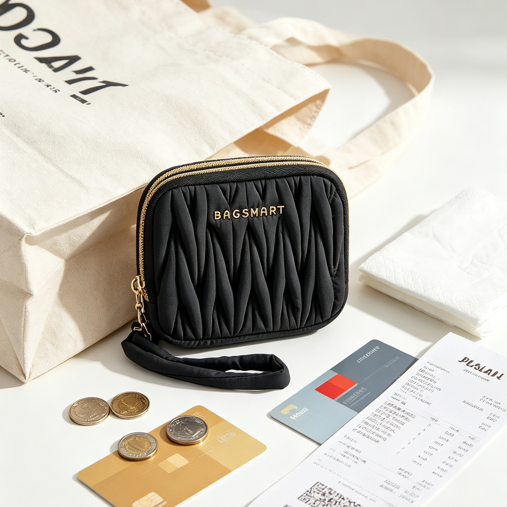 กระเป๋าตังค์ผ้าไนลอน BAGSMART – ช่องซิปคู่กันน้ำพร้อมสายคล้องมือ