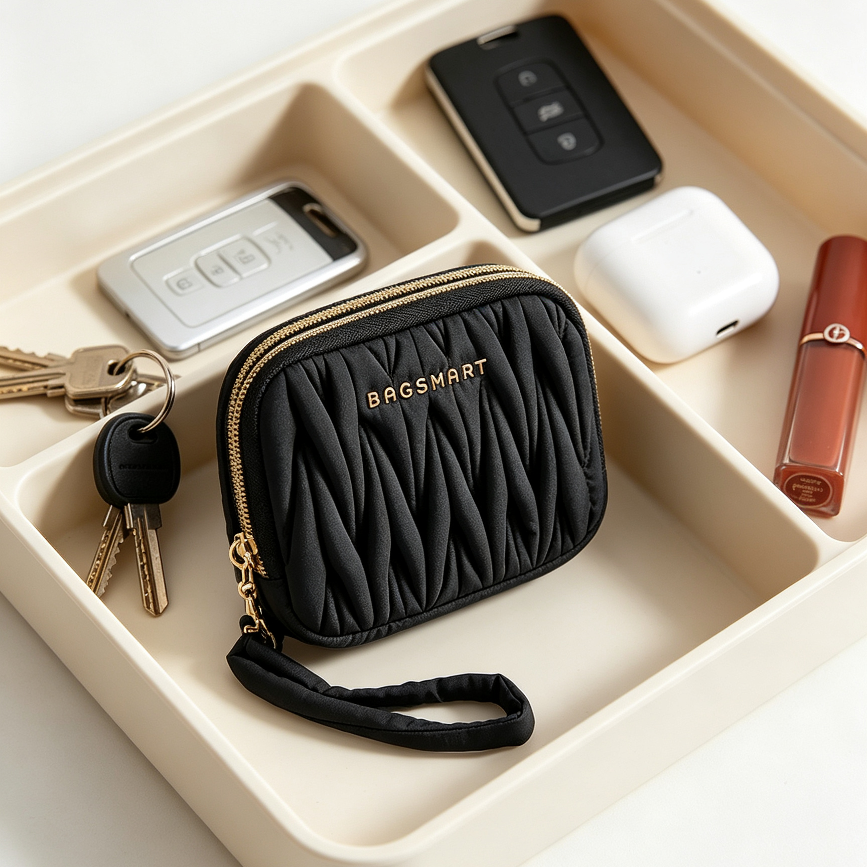 กระเป๋าตังค์ผ้าไนลอน BAGSMART – ช่องซิปคู่กันน้ำพร้อมสายคล้องมือ