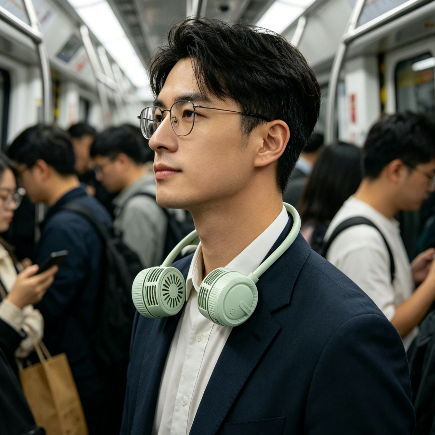 พัดลมคล้องคอไร้ใบพัด พัดลมพกพาชาร์จ USB ทำงานเงียบ น้ำหนักเบา แบตเตอรี่ใช้งานได้นาน
