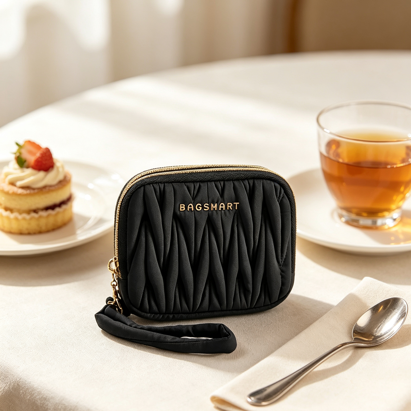 กระเป๋าตังค์ผ้าไนลอน BAGSMART – ช่องซิปคู่กันน้ำพร้อมสายคล้องมือ