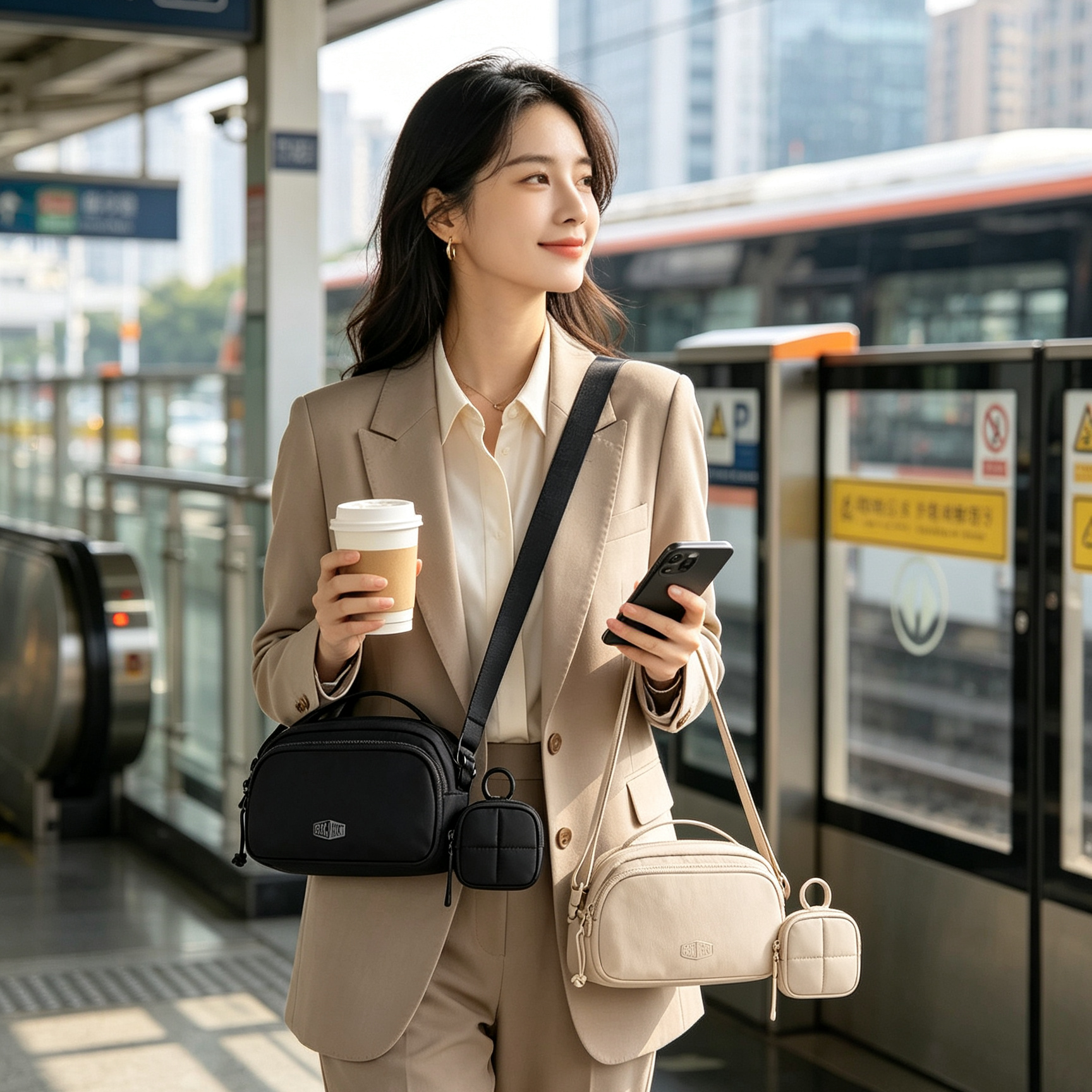 กระเป๋าสะพายข้างหลายช่อง เทคโนโลยีกันขโมย RFID พร้อมกระเป๋าใบเล็ก