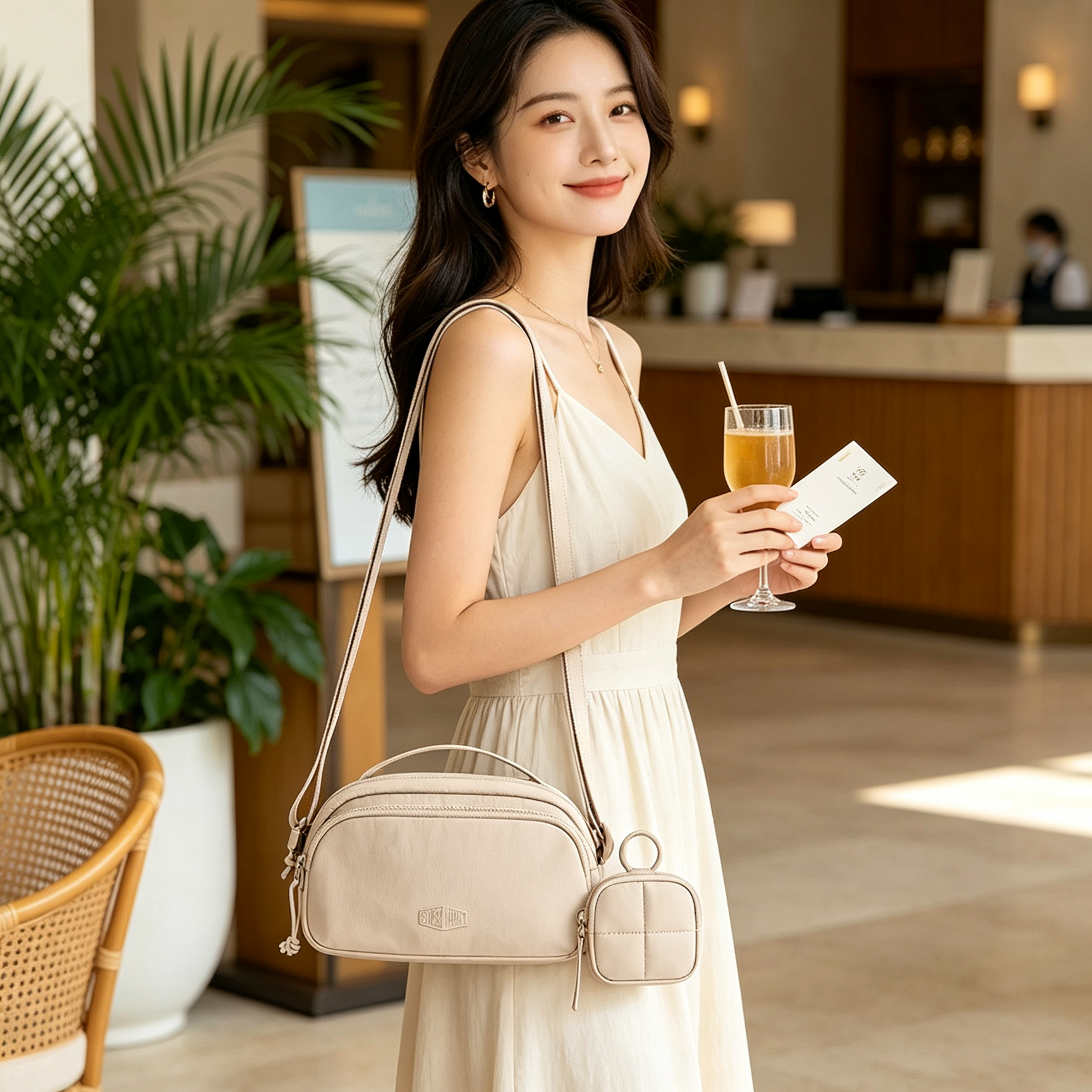 กระเป๋าสะพายข้างหลายช่อง เทคโนโลยีกันขโมย RFID พร้อมกระเป๋าใบเล็ก