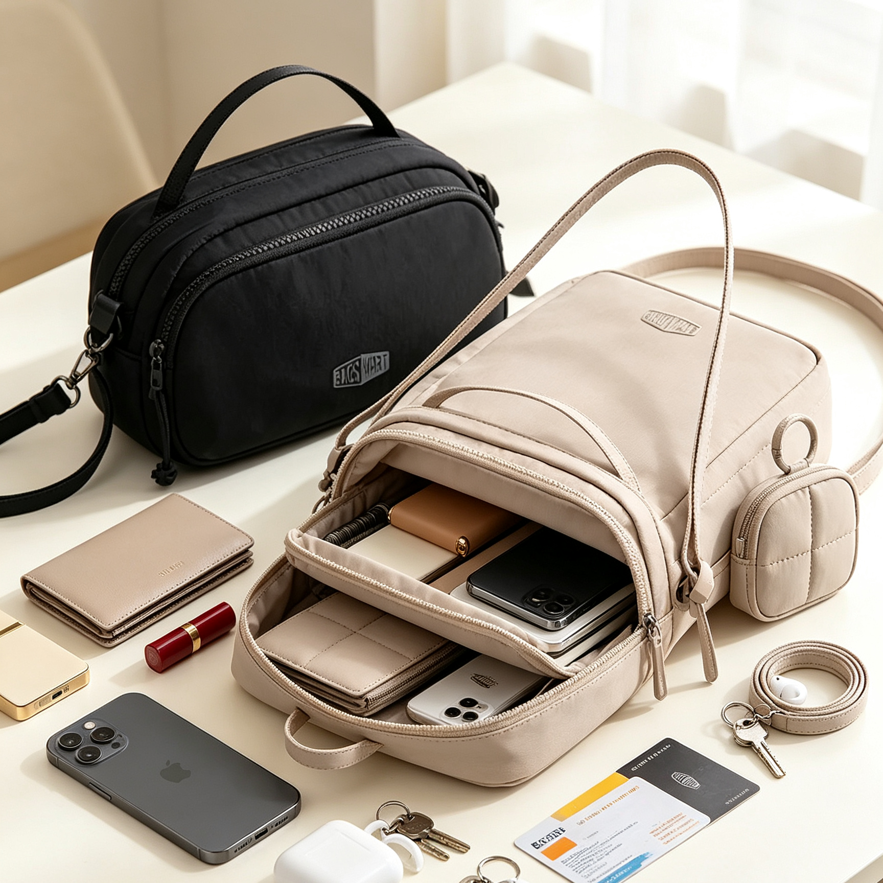กระเป๋าสะพายข้างหลายช่อง เทคโนโลยีกันขโมย RFID พร้อมกระเป๋าใบเล็ก