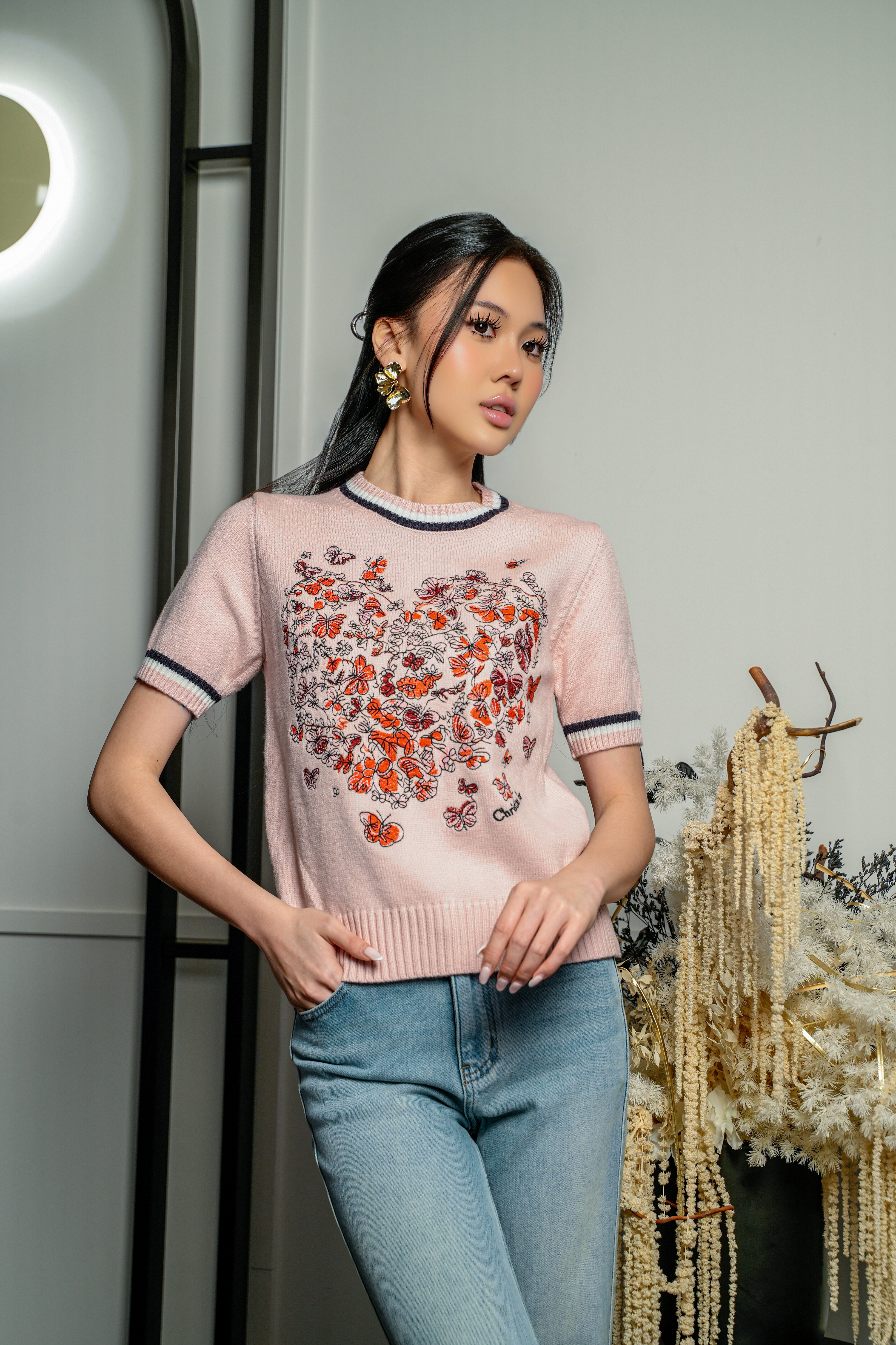 Soft Bloom Embroidered Knit Top MC2165