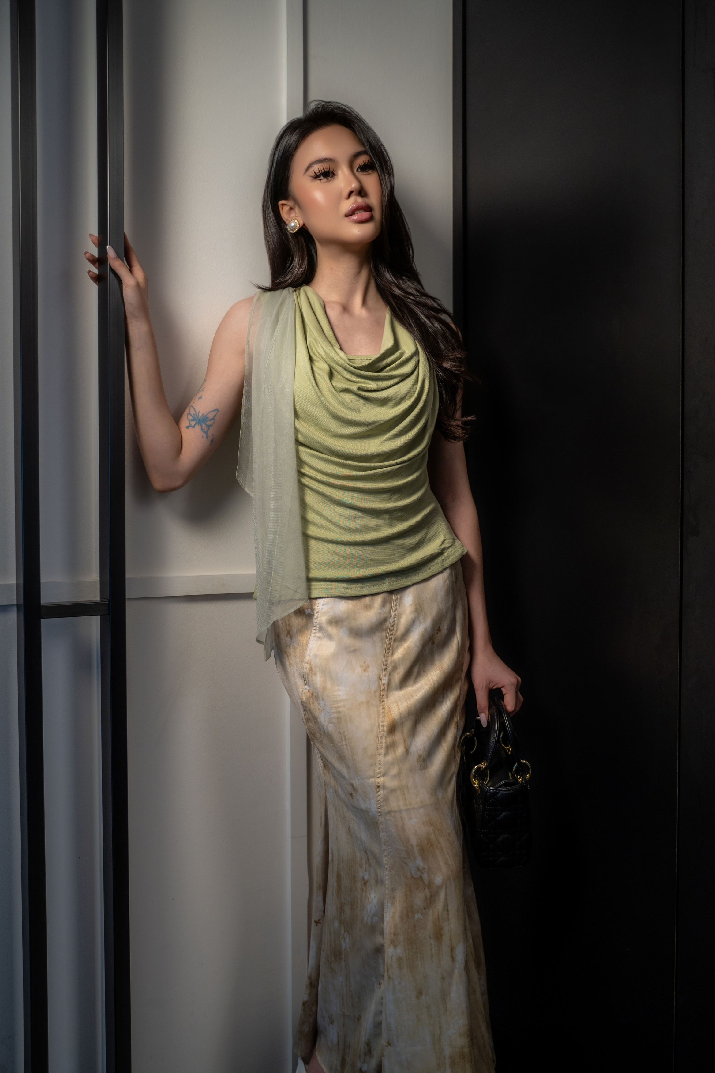 Marble Satin Bias Midi Skirt MC2121