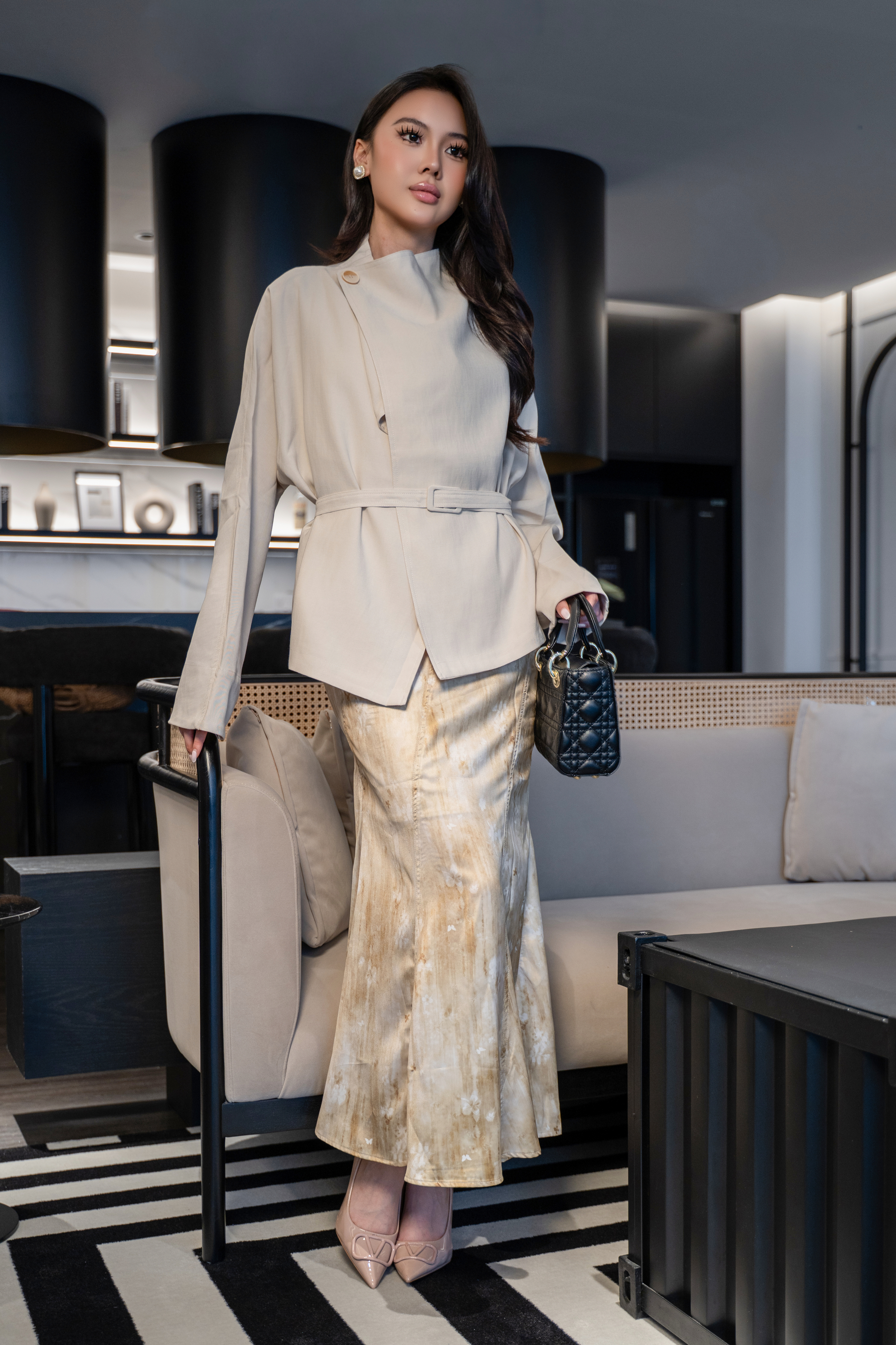 Marble Satin Bias Midi Skirt MC2121