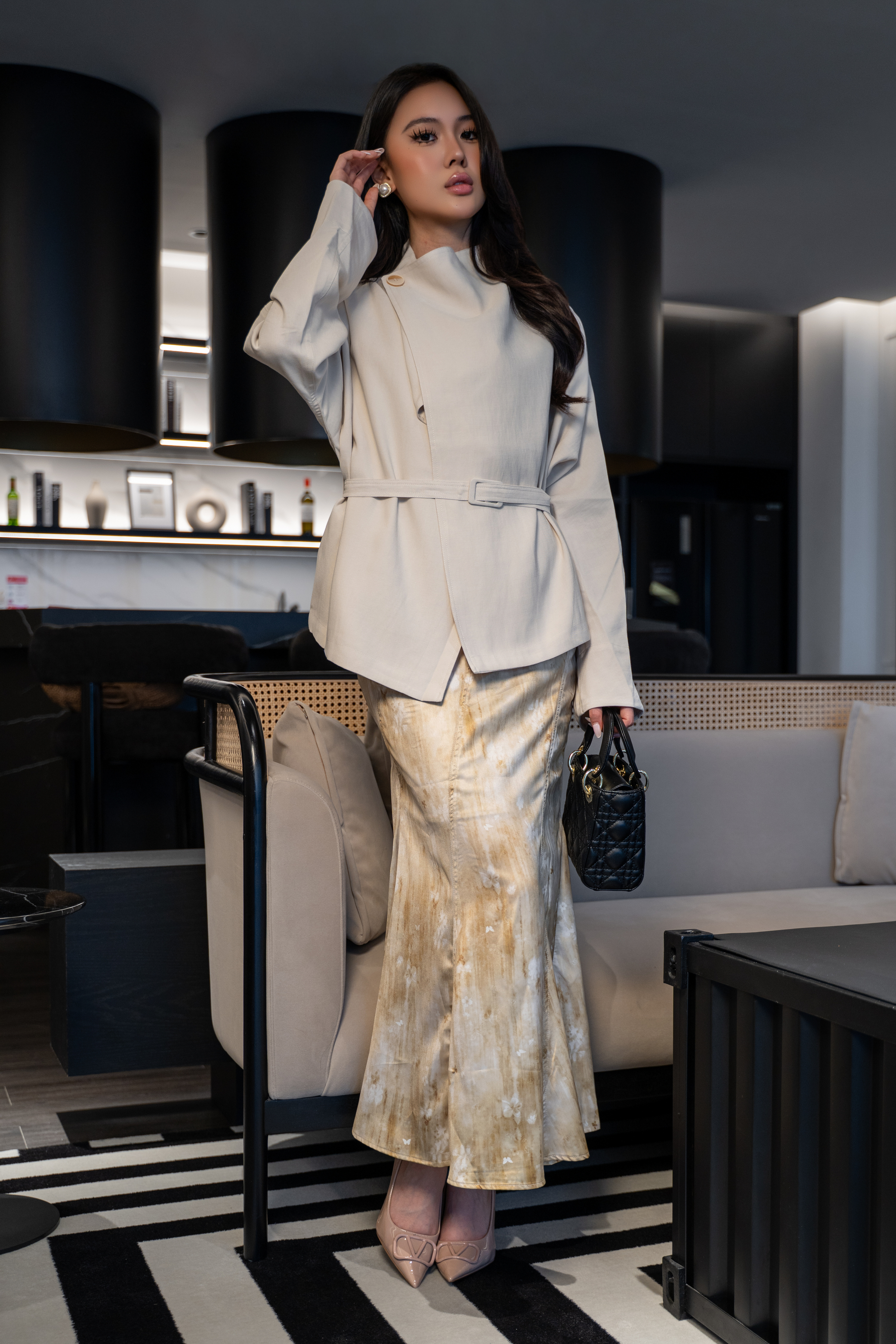 Marble Satin Bias Midi Skirt MC2121