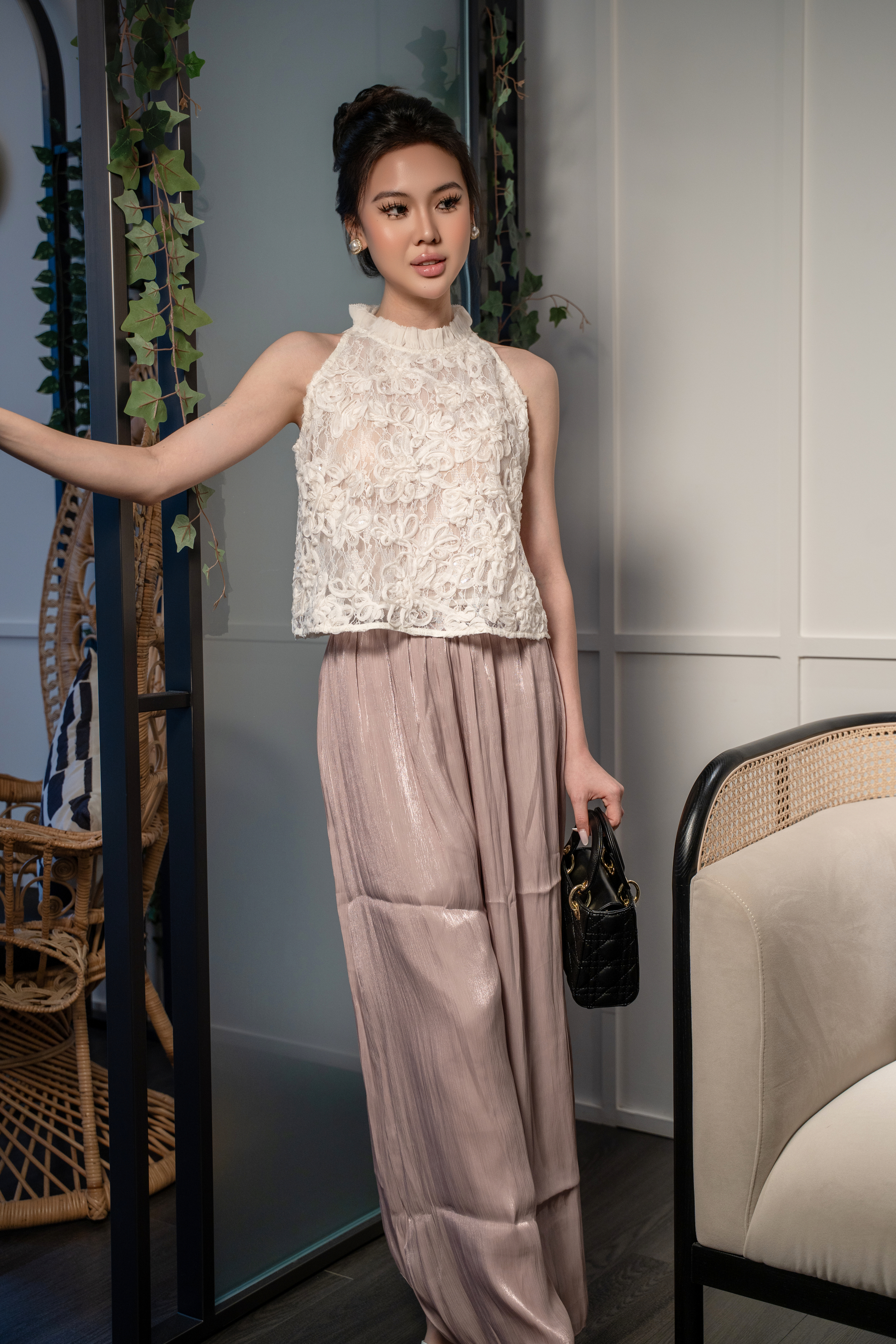 Sheer Lace Halter Top MC2123