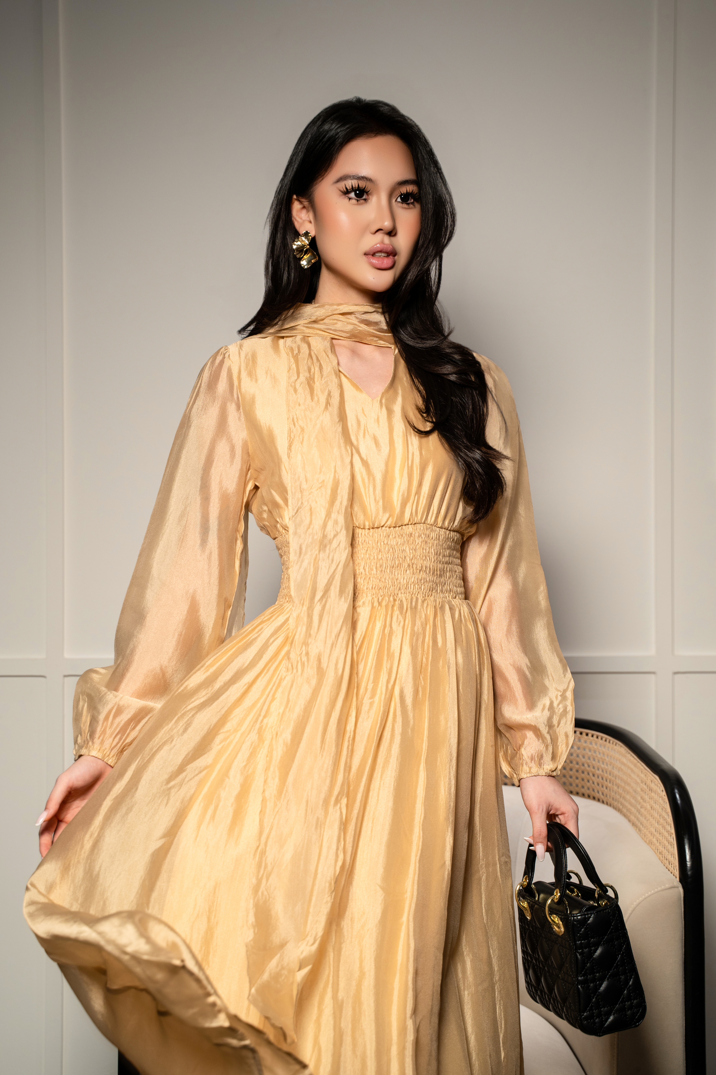 Lustre Tie-Neck Midi Dress MC2137