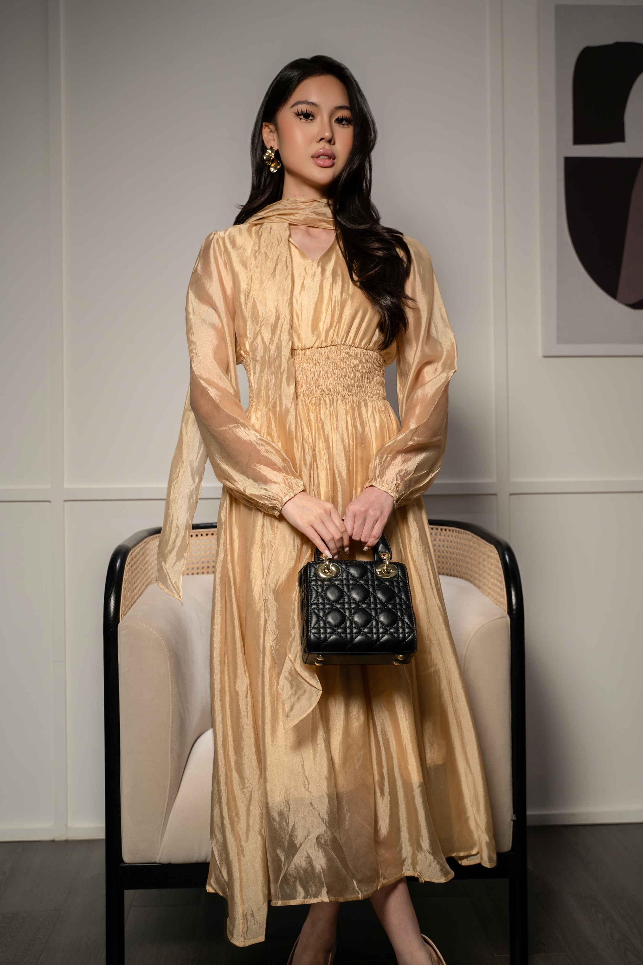 Lustre Tie-Neck Midi Dress MC2137