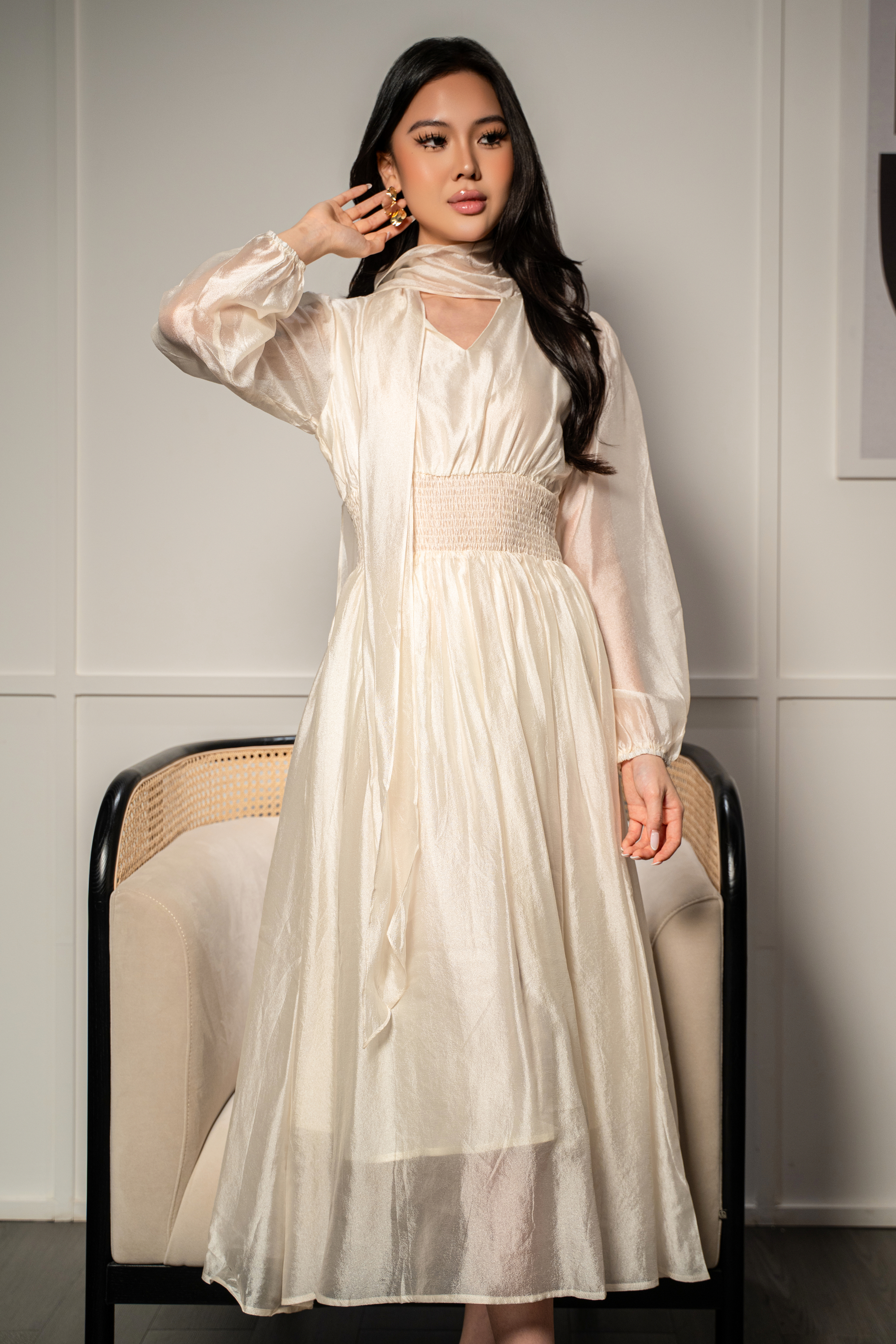 Lustre Tie-Neck Midi Dress MC2137