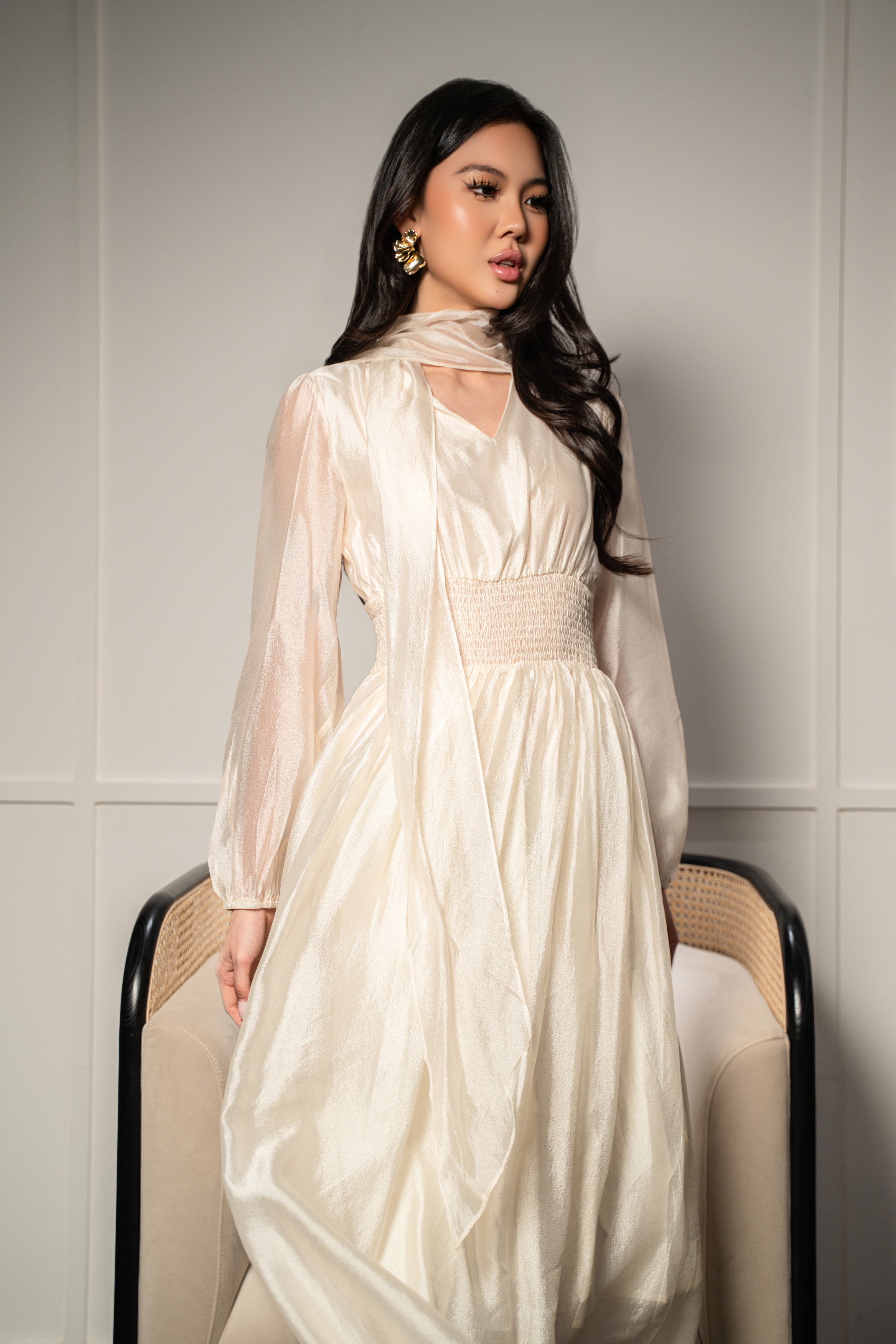Lustre Tie-Neck Midi Dress MC2137