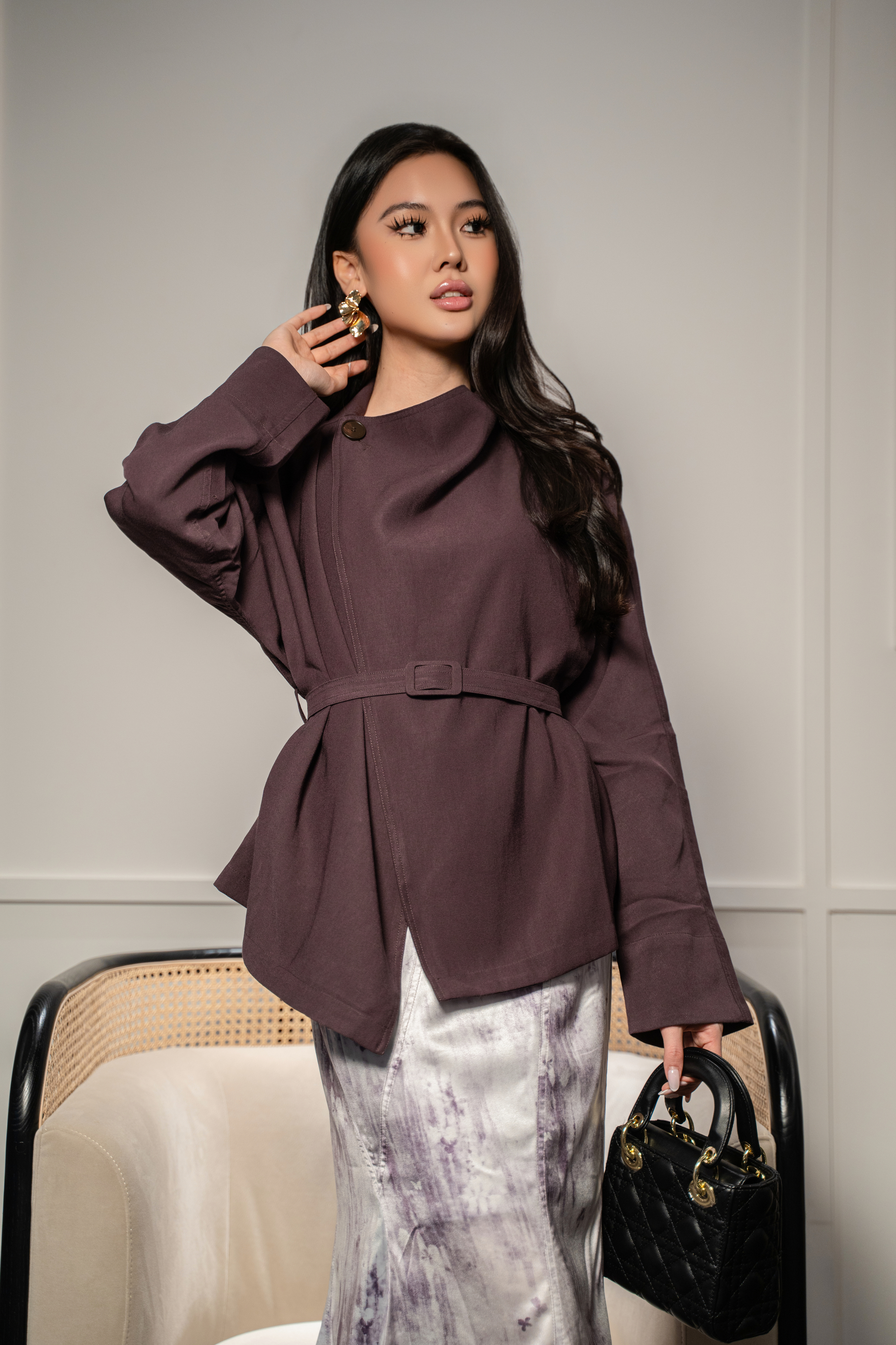 Marble Satin Bias Midi Skirt MC2121