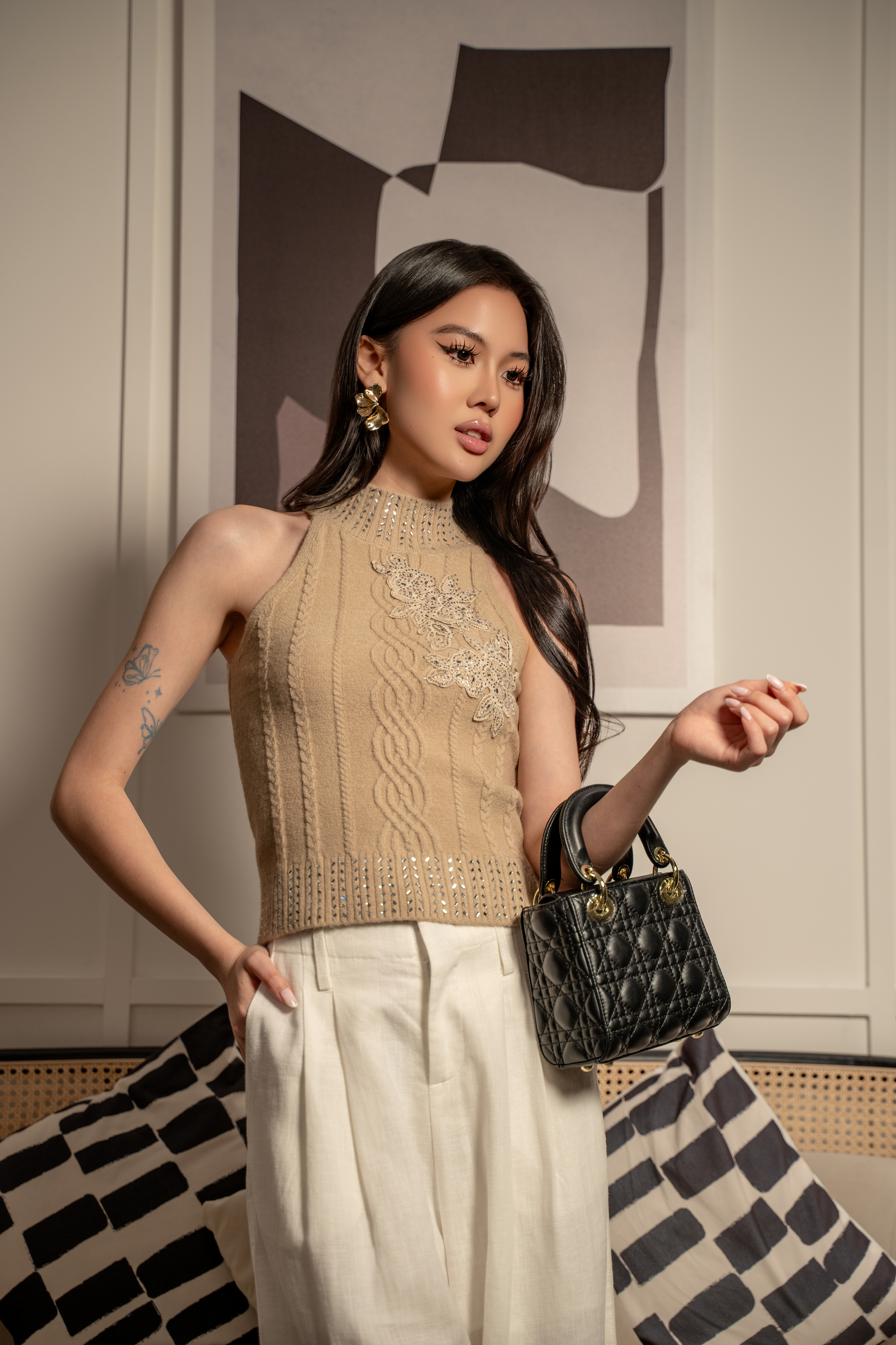 Embellished Knit Halter Top MC2122