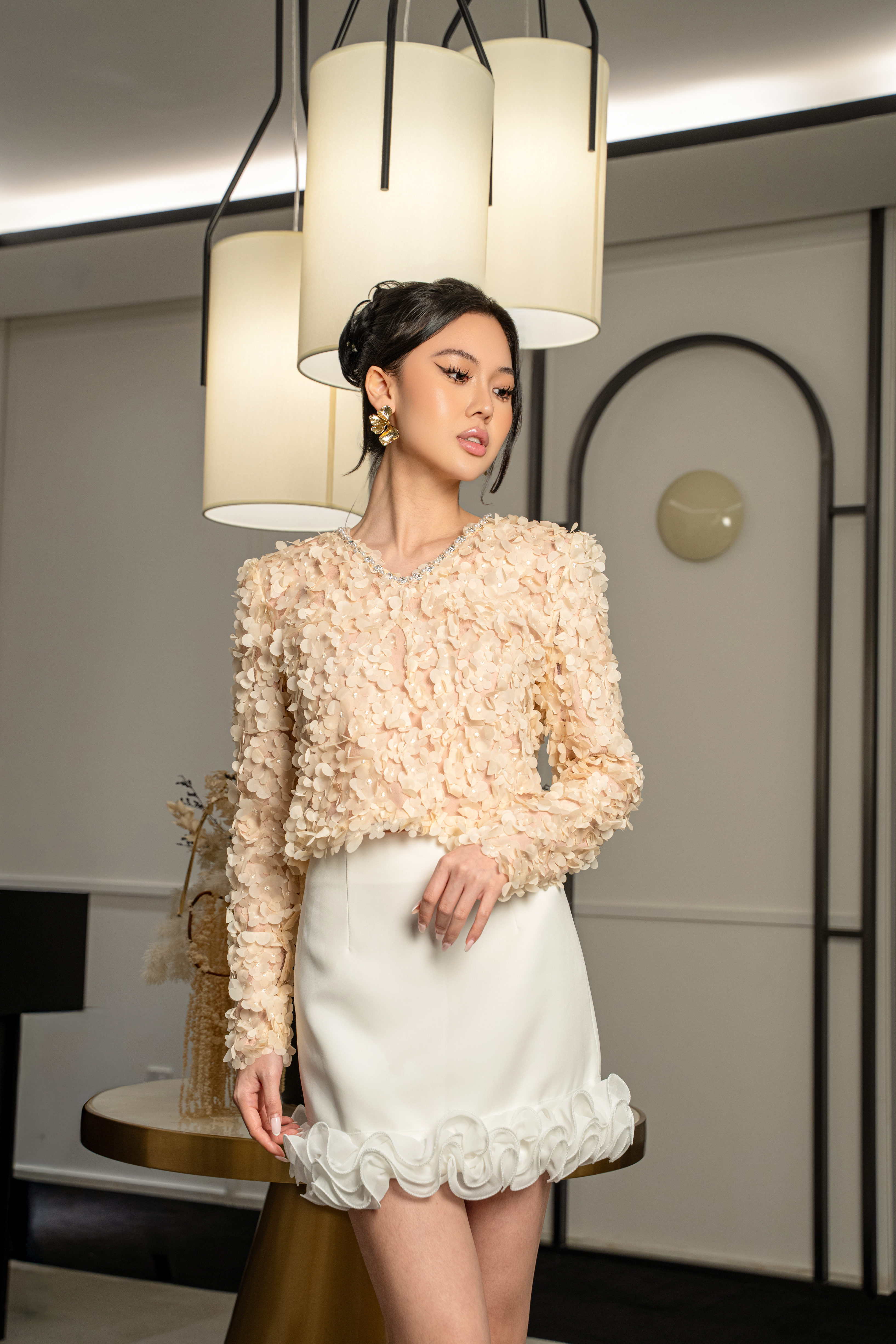 3D Floral Embellished Crop Top MC2159