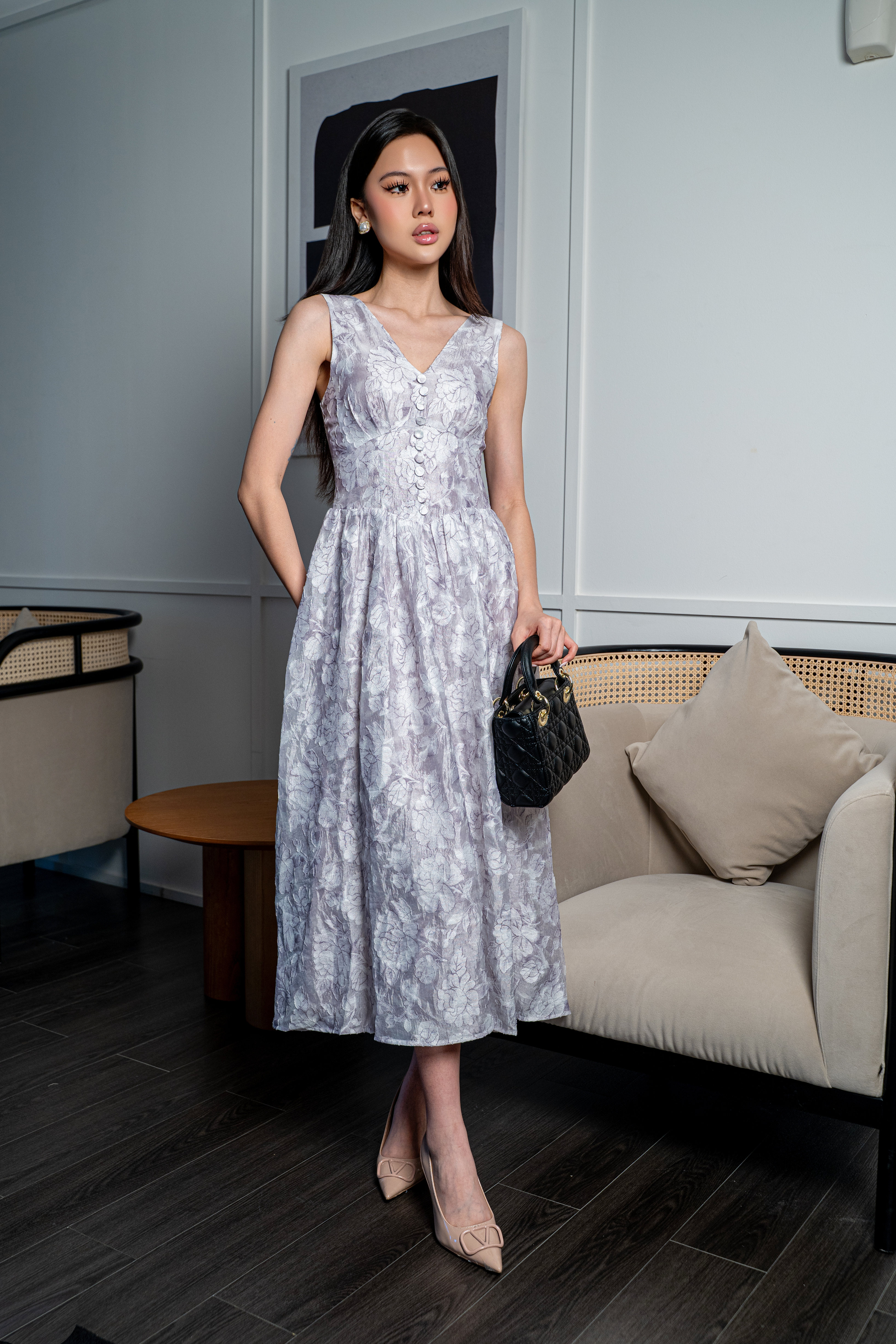 Elora Mist Floral Midi Dress MC2166
