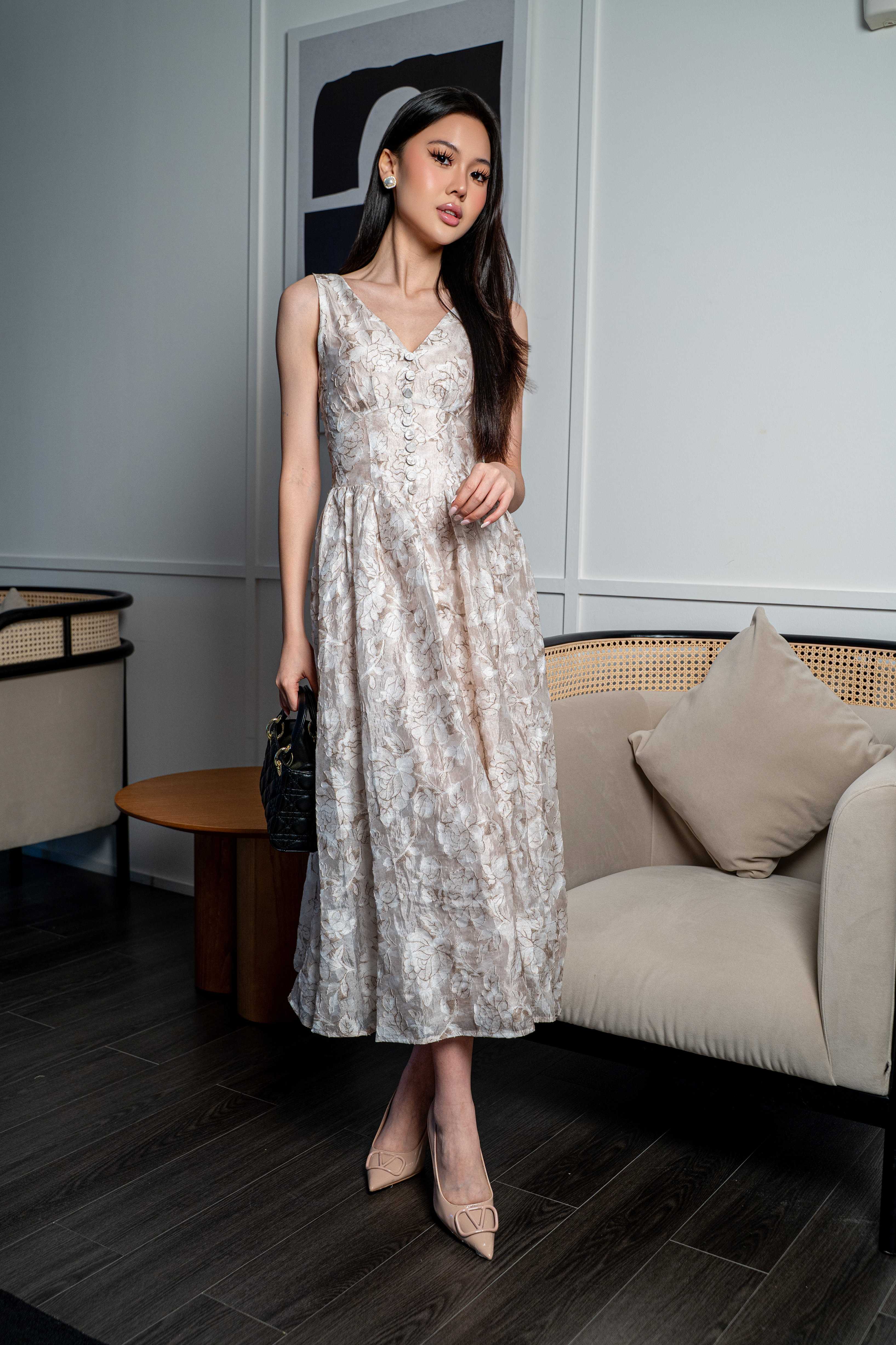 Elora Mist Floral Midi Dress MC2166
