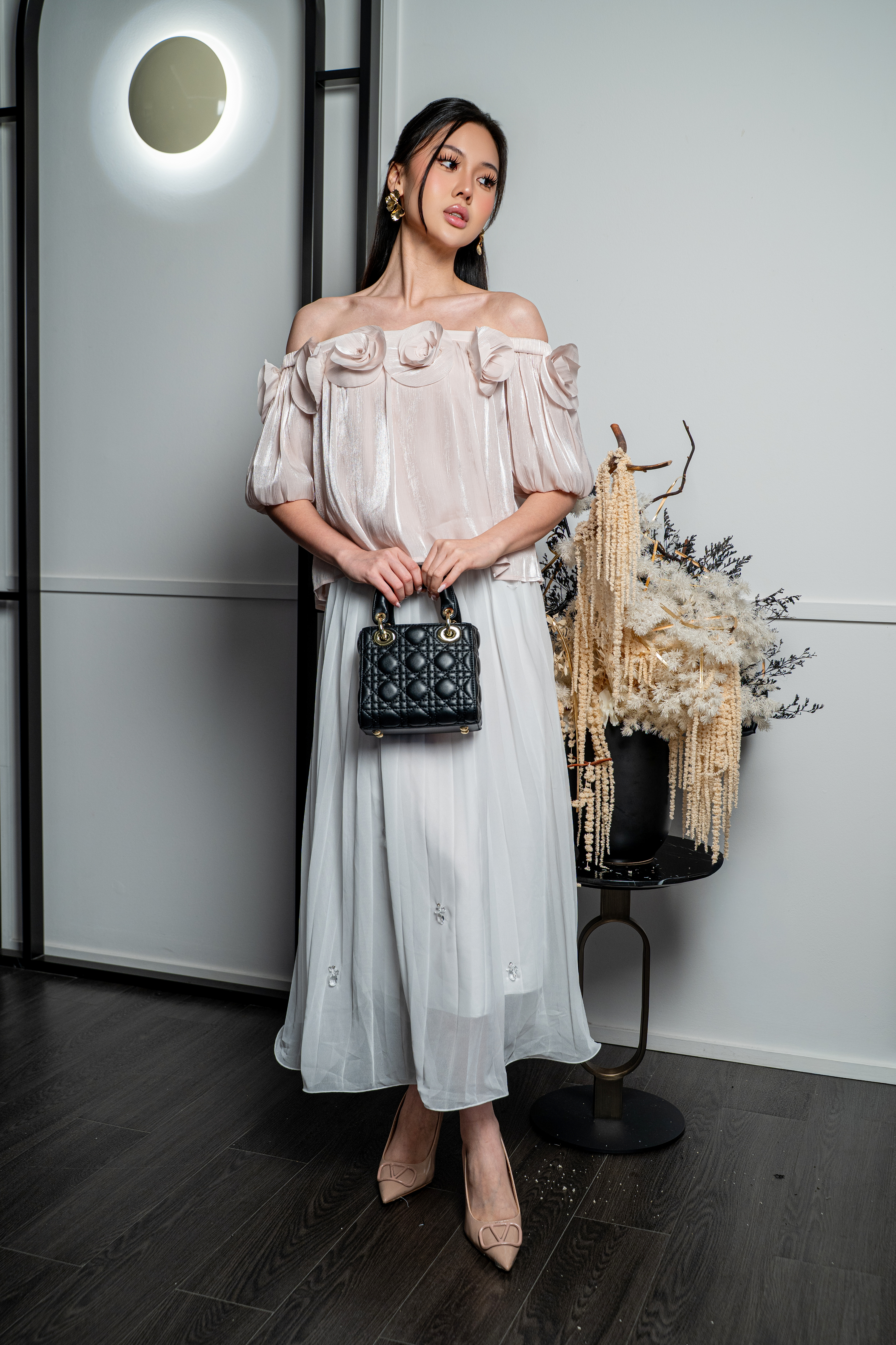 Rosette Ruched Off-Shoulder Top MC2174