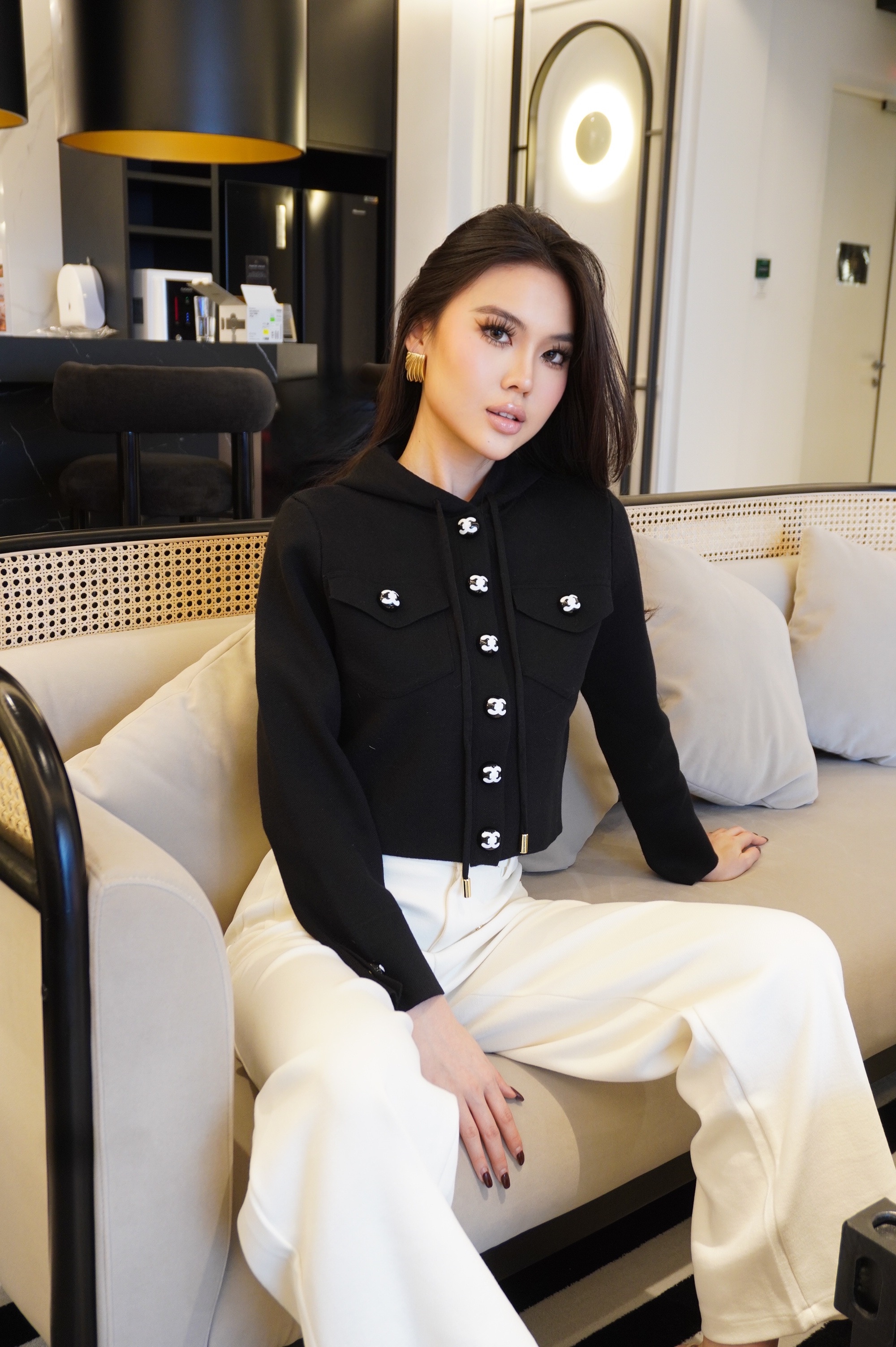 Luxe Buttoned Hoodie Top MC2056