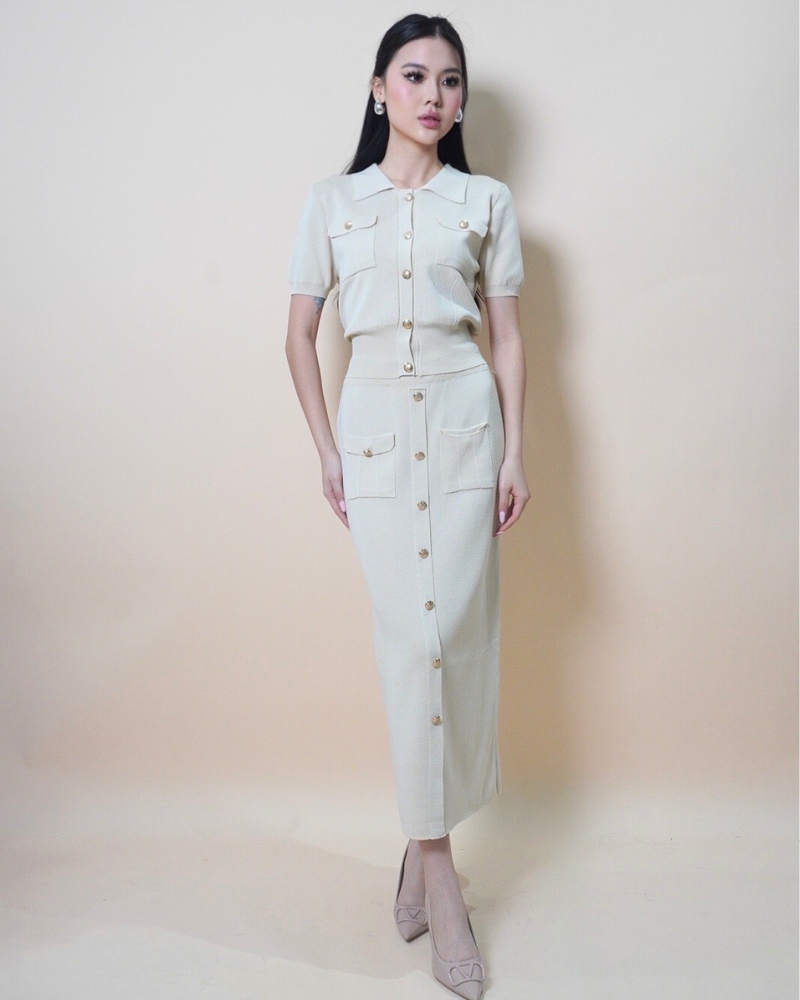 Cream Buttoned Knit Duo CC516