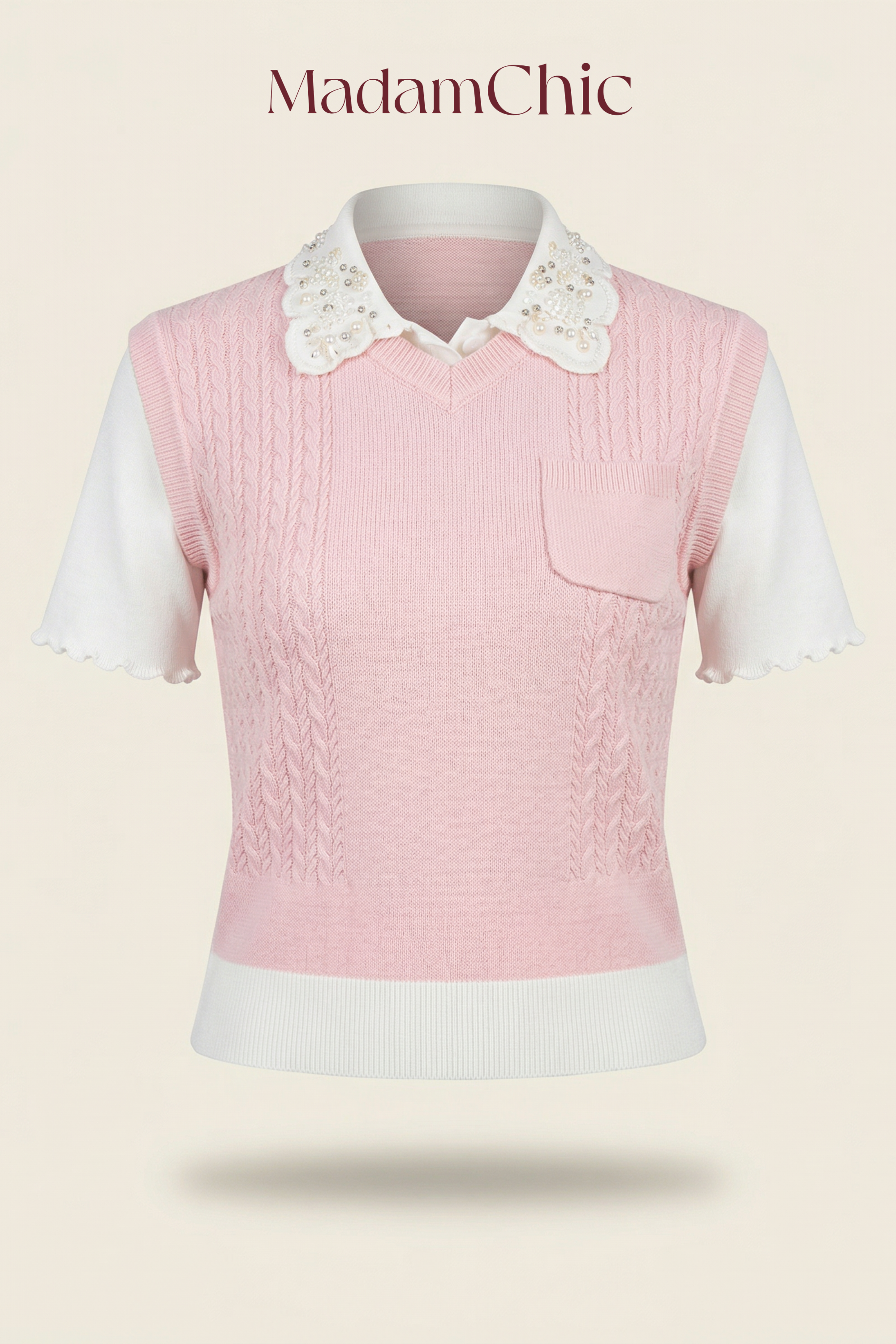 Lace Collar Layered Knit Top MC2150
