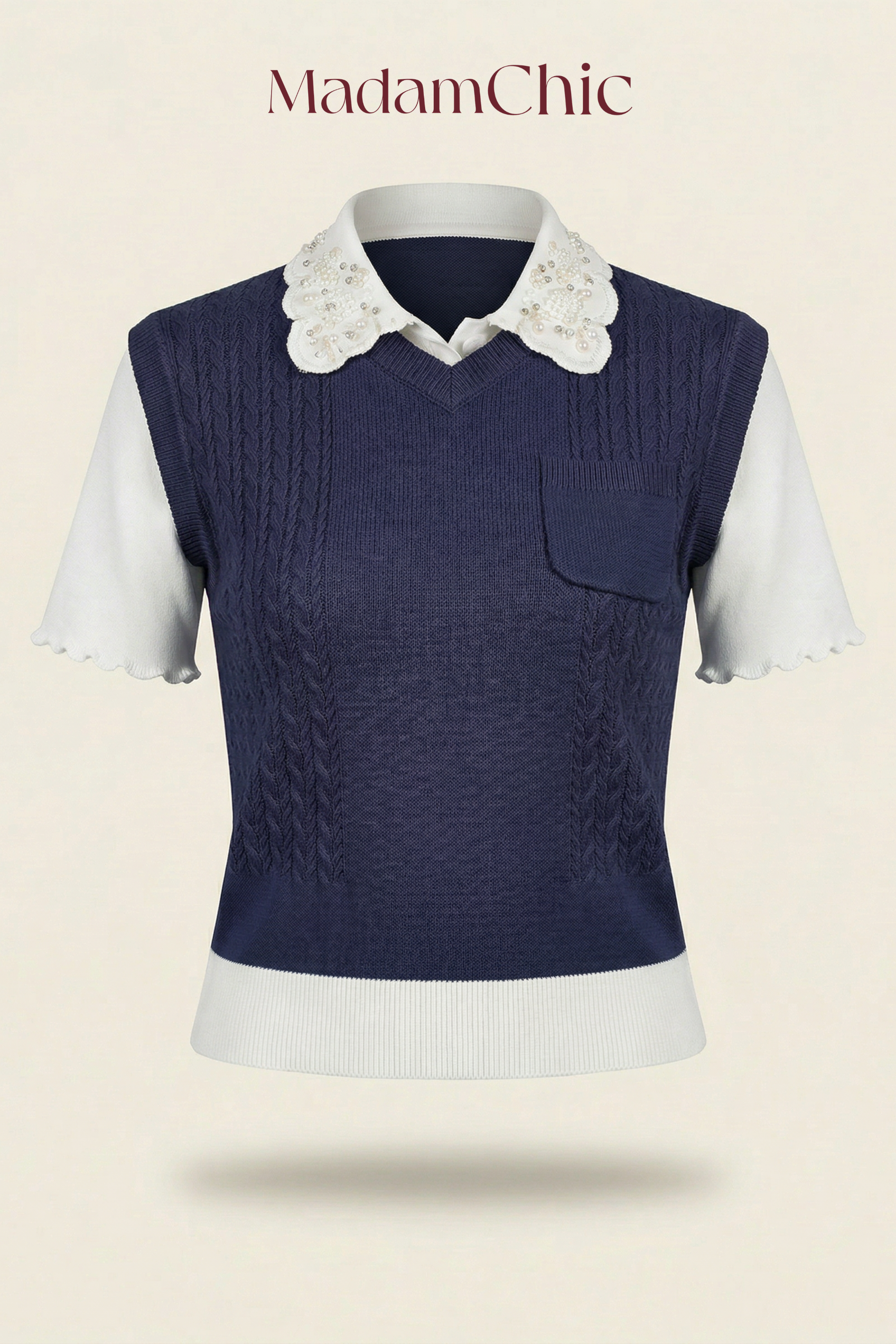 Lace Collar Layered Knit Top MC2150