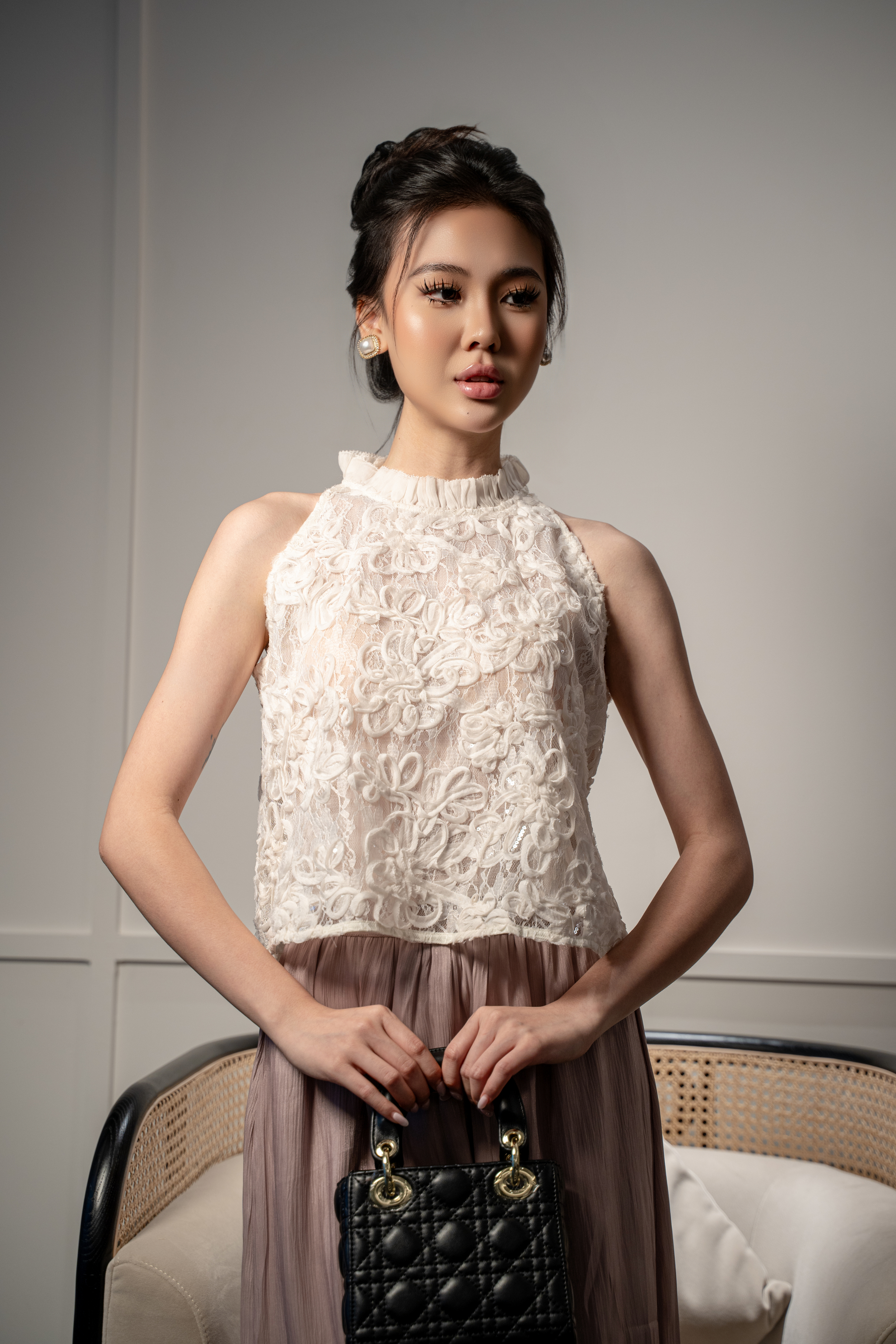 Sheer Lace Halter Top MC2123
