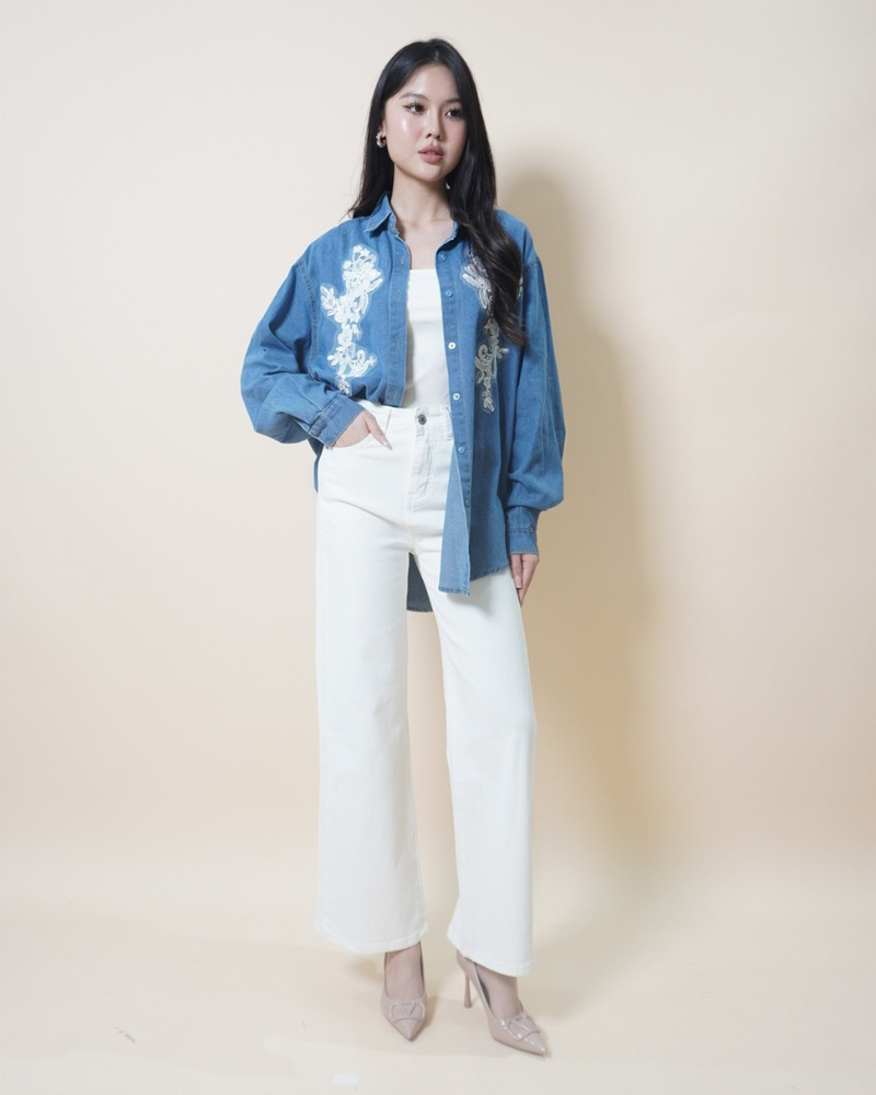 Floral Denim Button-Down CC754A