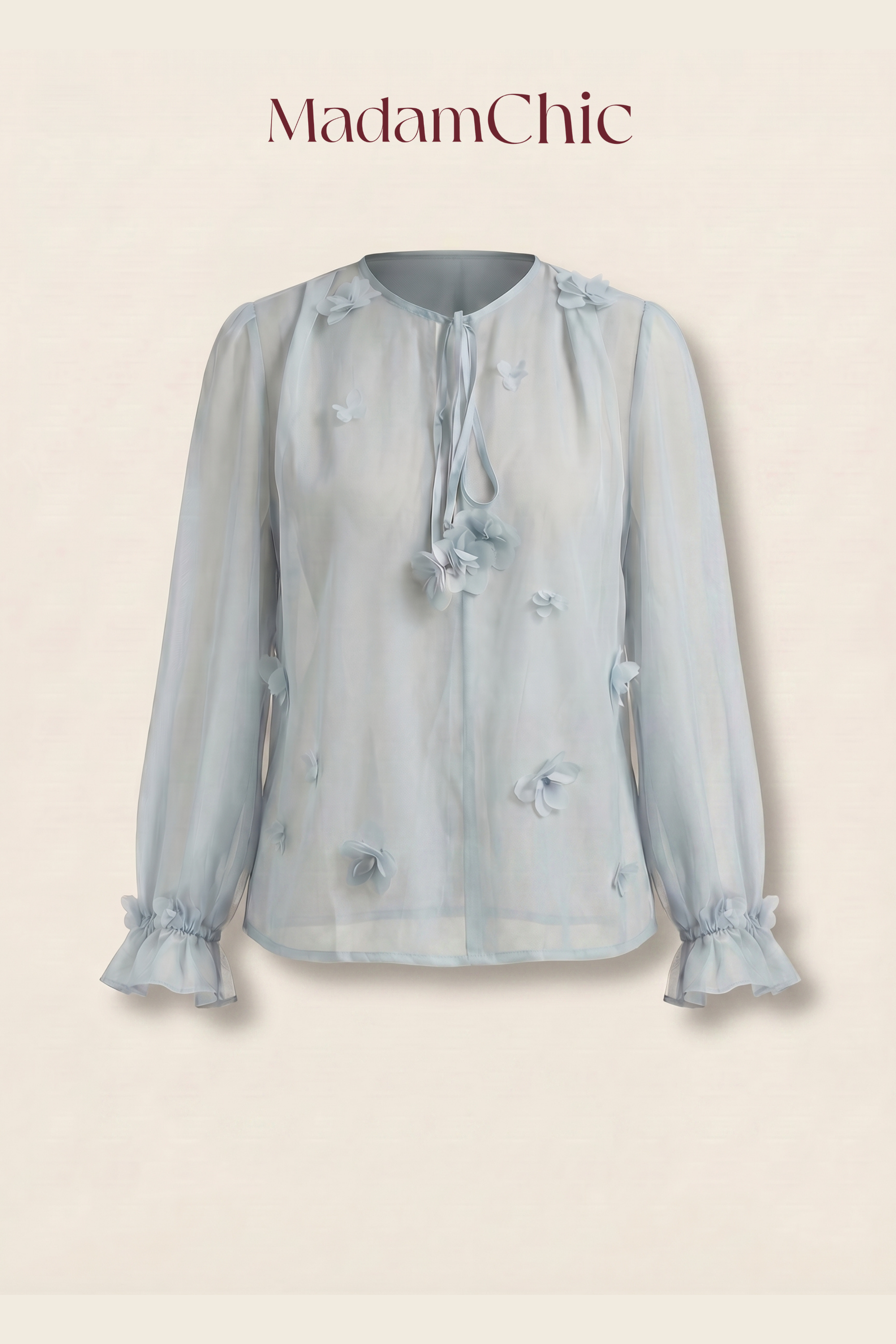 Sheer Floral Tie-Neck Top MC2146