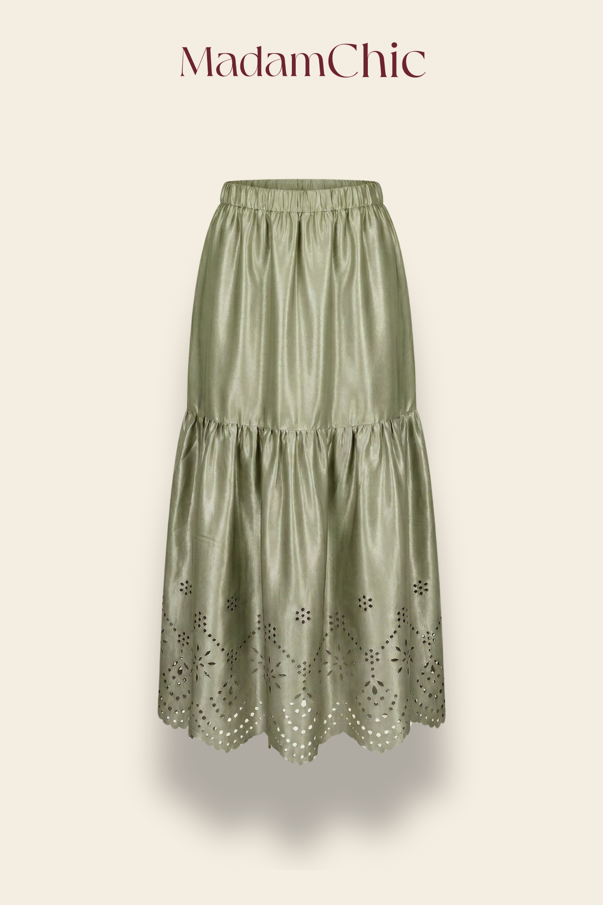 Eyelet Hem Tiered Midi Skirt MC2164