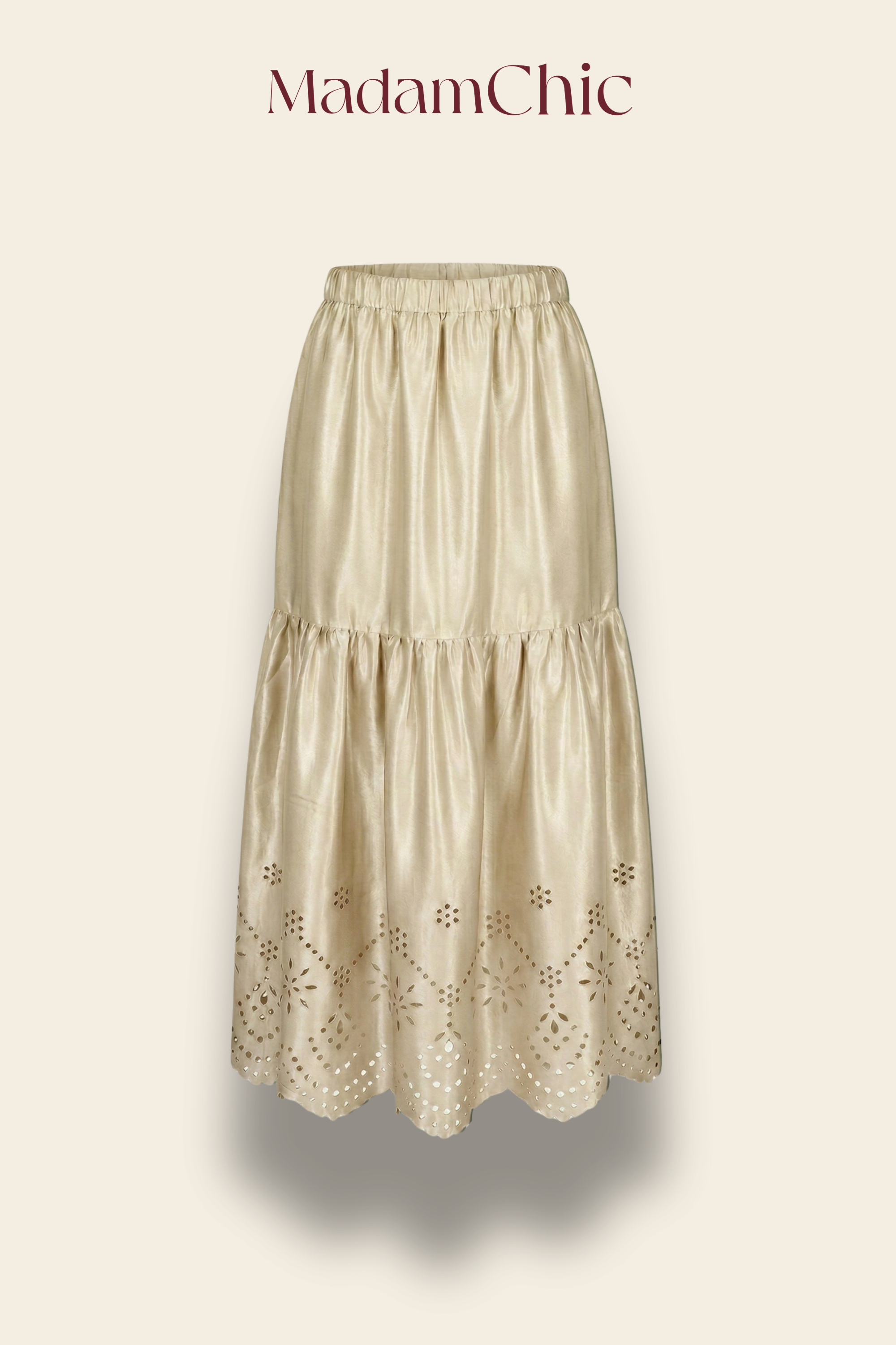 Eyelet Hem Tiered Midi Skirt MC2164