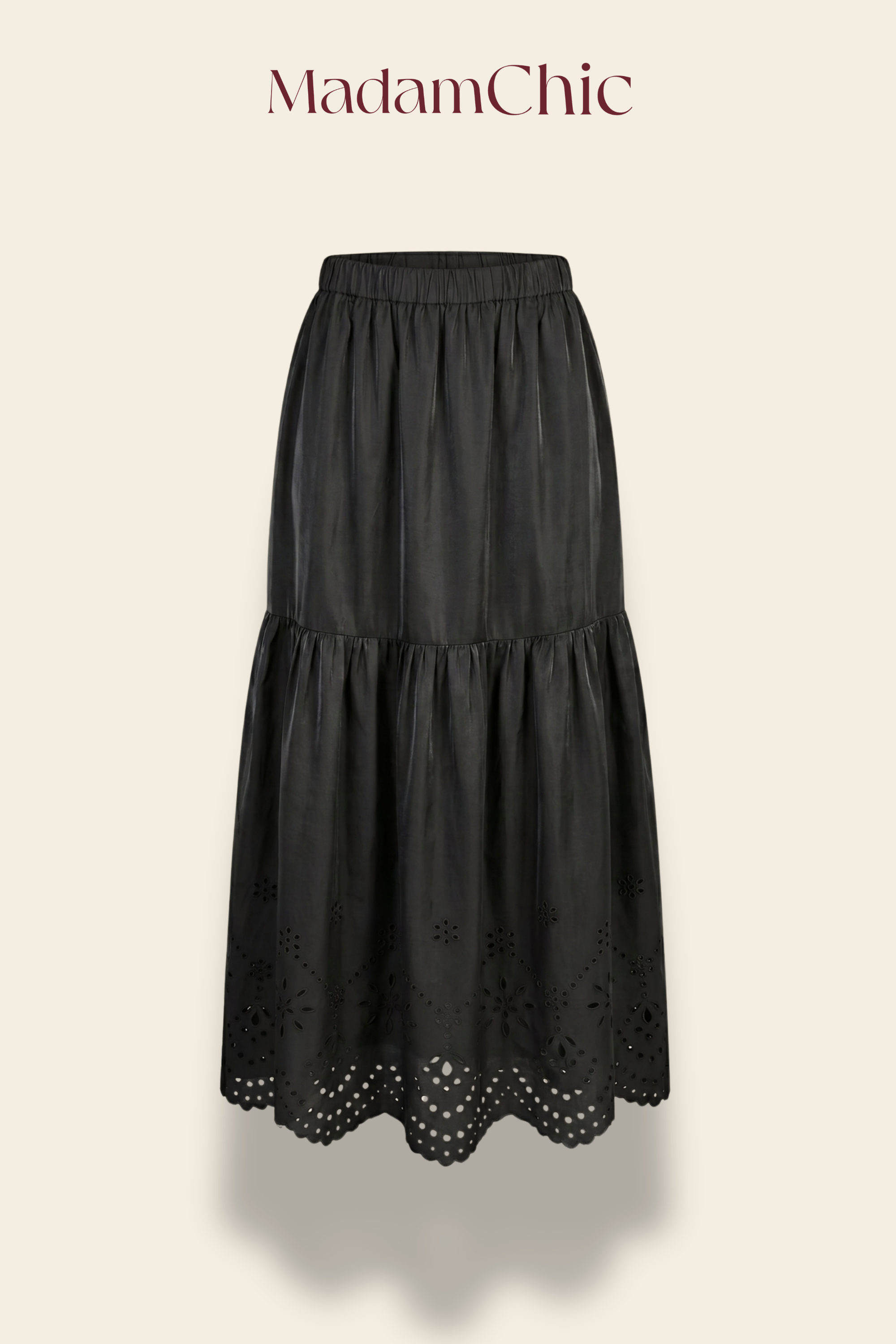 Eyelet Hem Tiered Midi Skirt MC2164