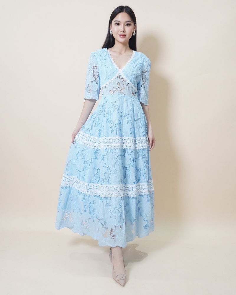 Blue Blossom Lace Maxi Dress CC360