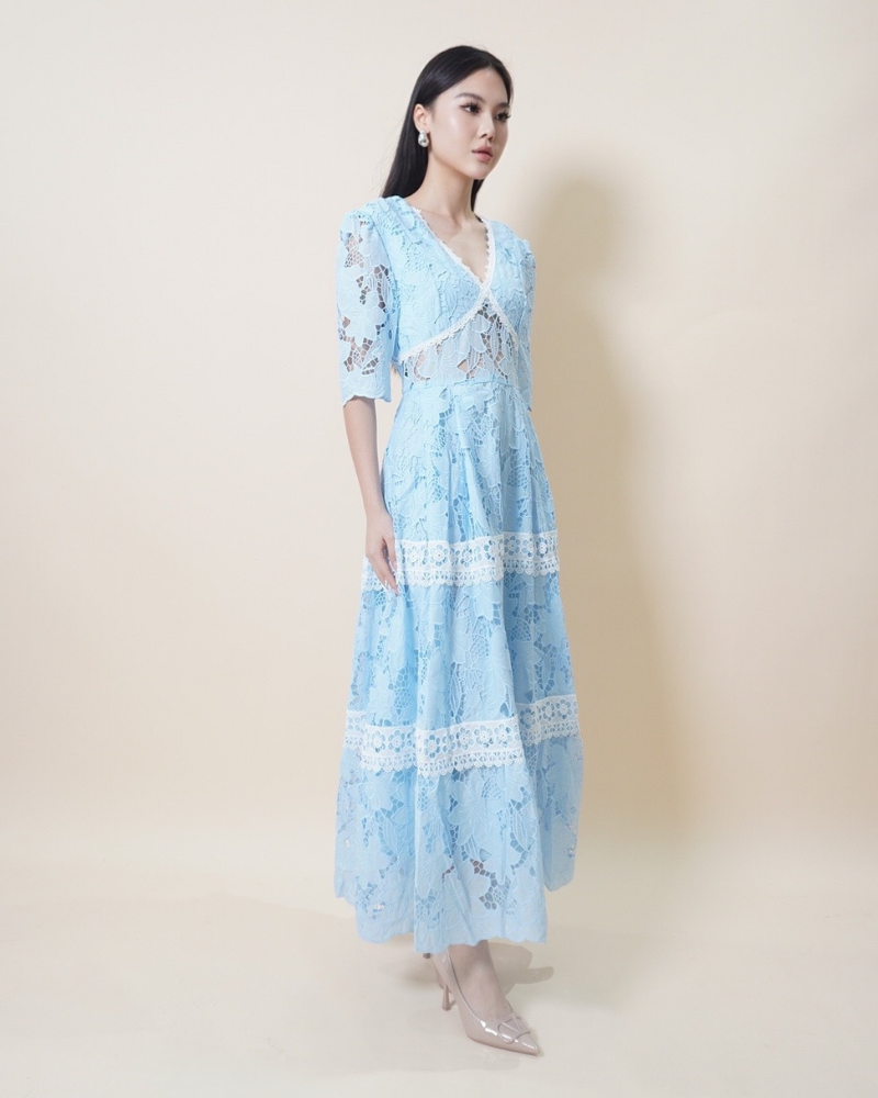 Blue Blossom Lace Maxi Dress CC360