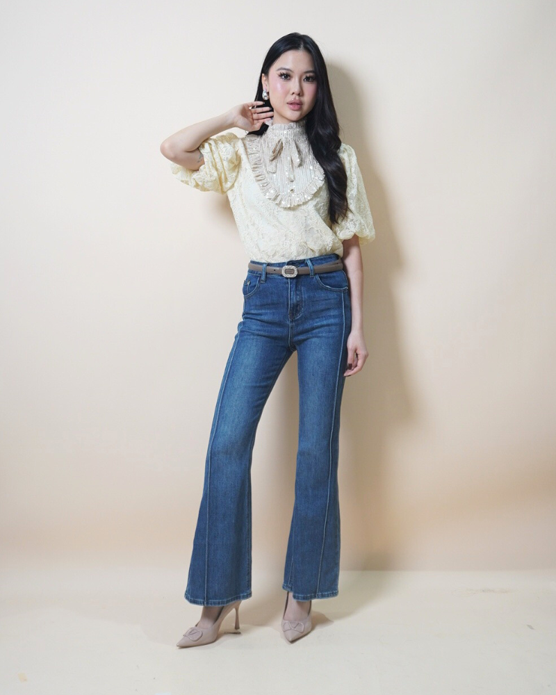 Noir Beaded Bib Blouse CC1258