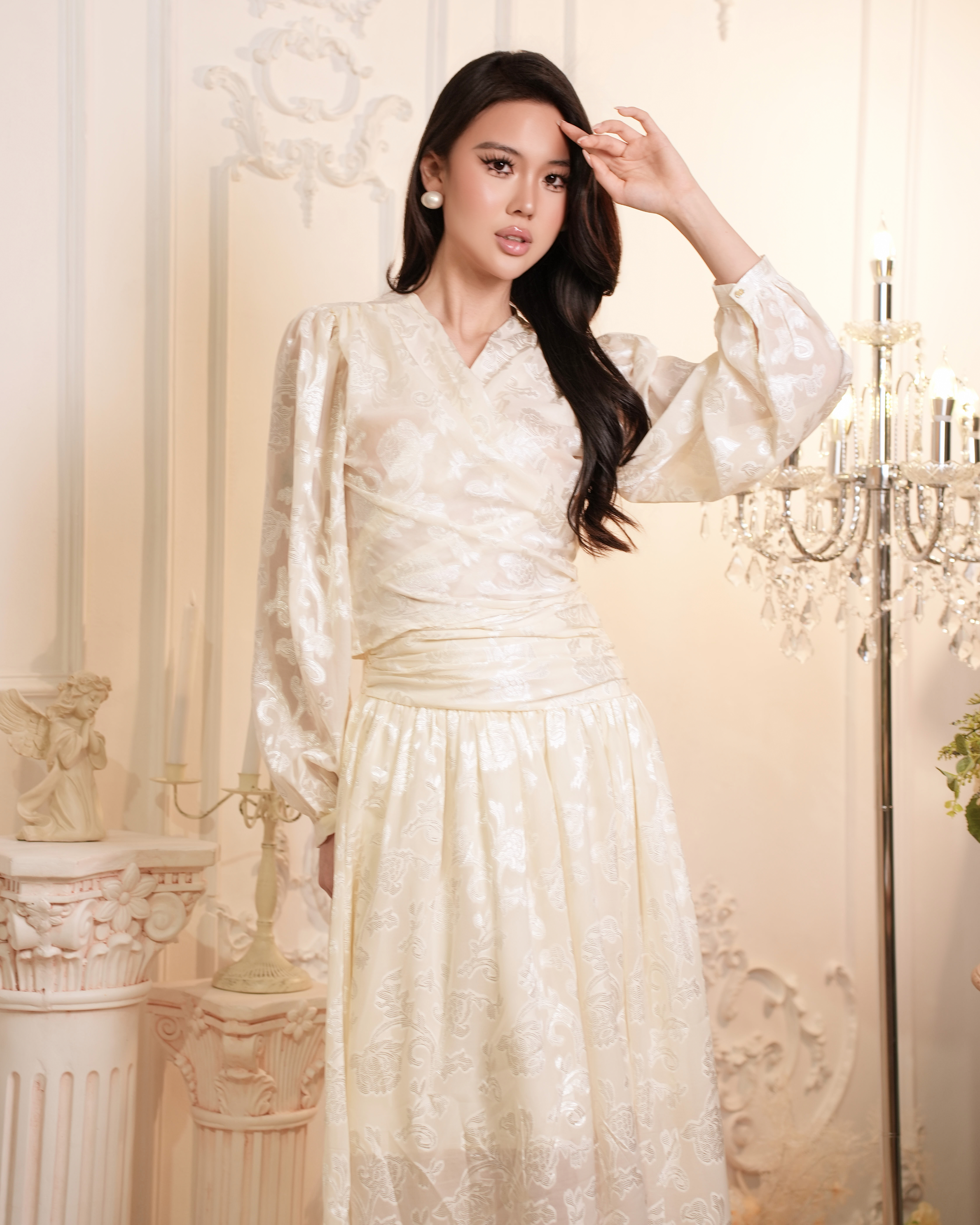 Aurielle Jacquard Wrap Top S20592