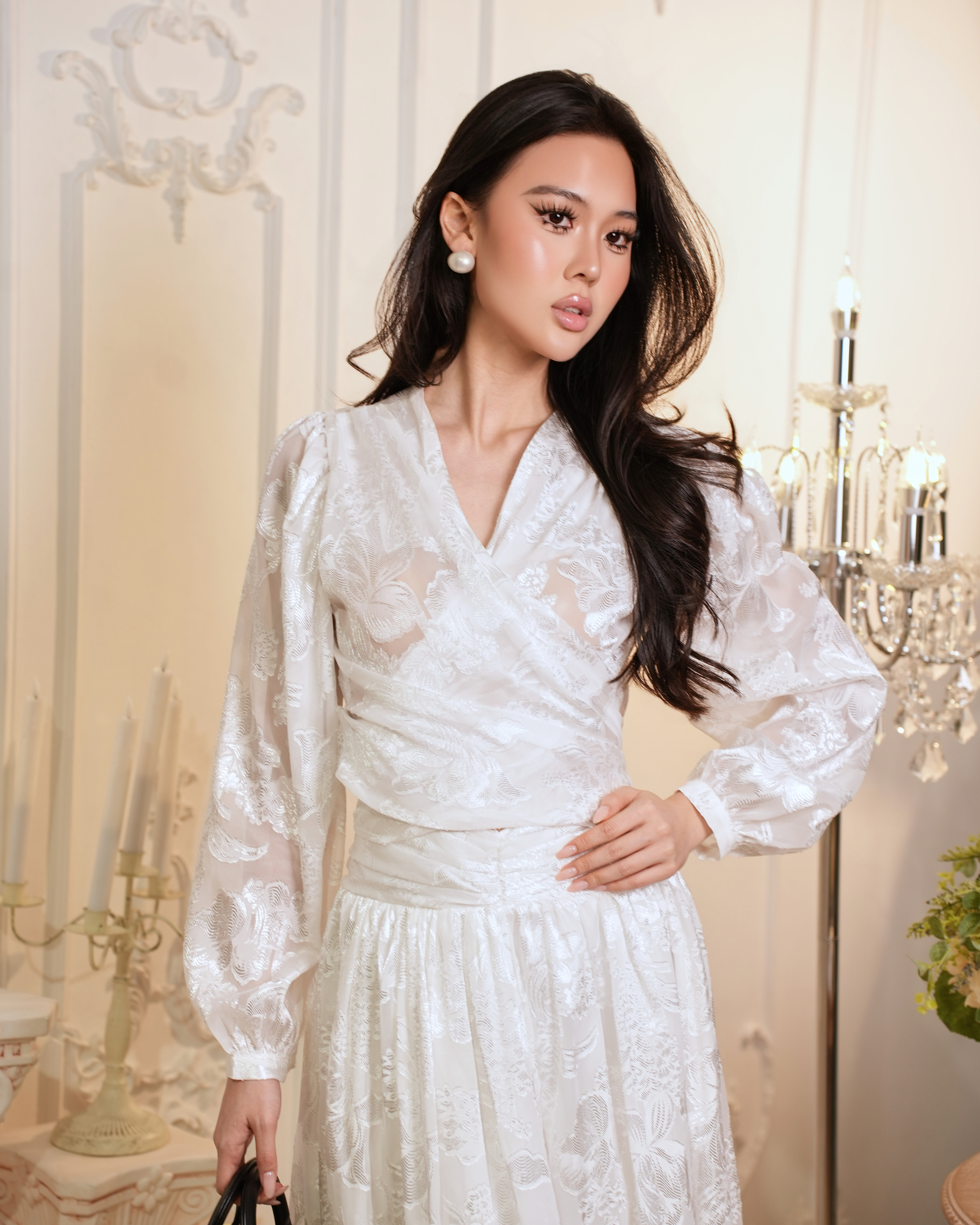 Aurielle Jacquard Wrap Top S20592