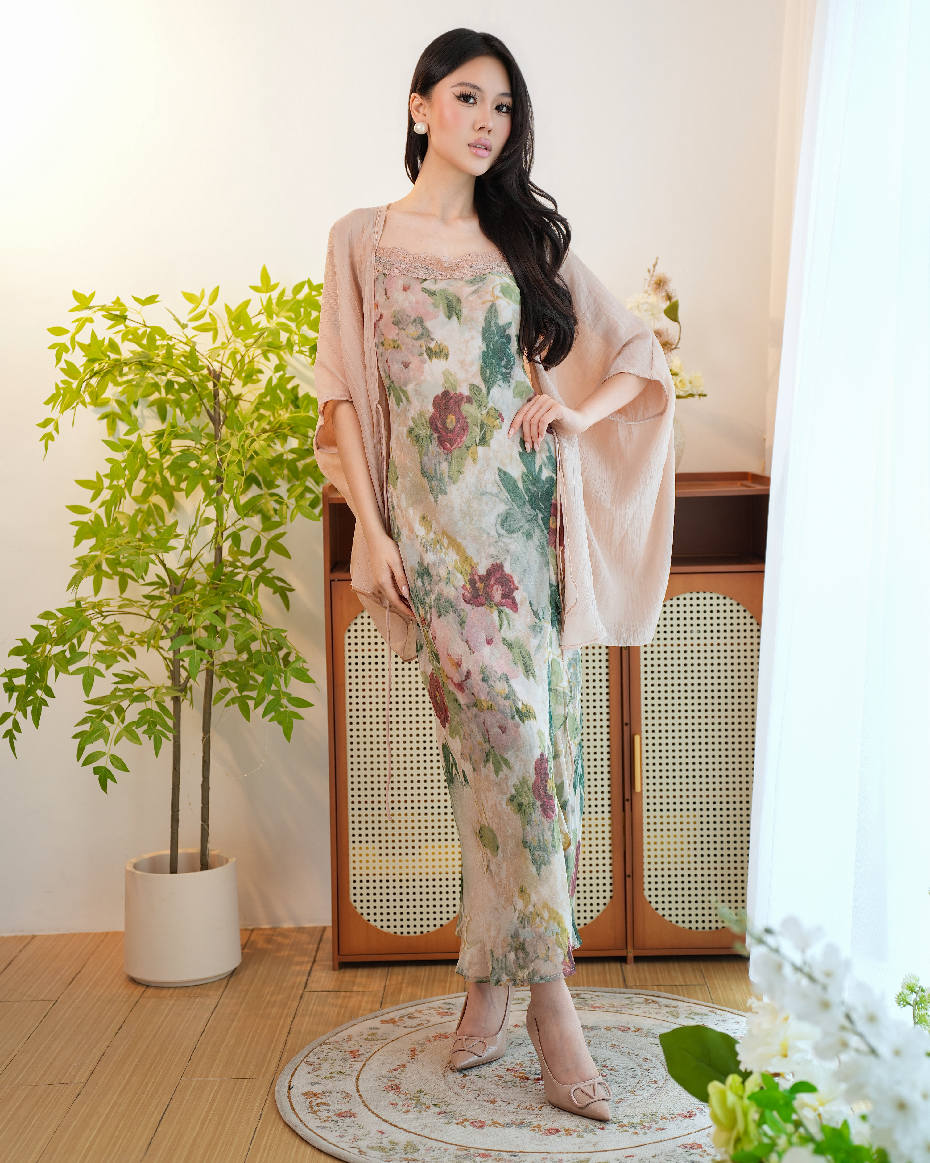 Rosélune Floral Print Dress 2629- Shadow