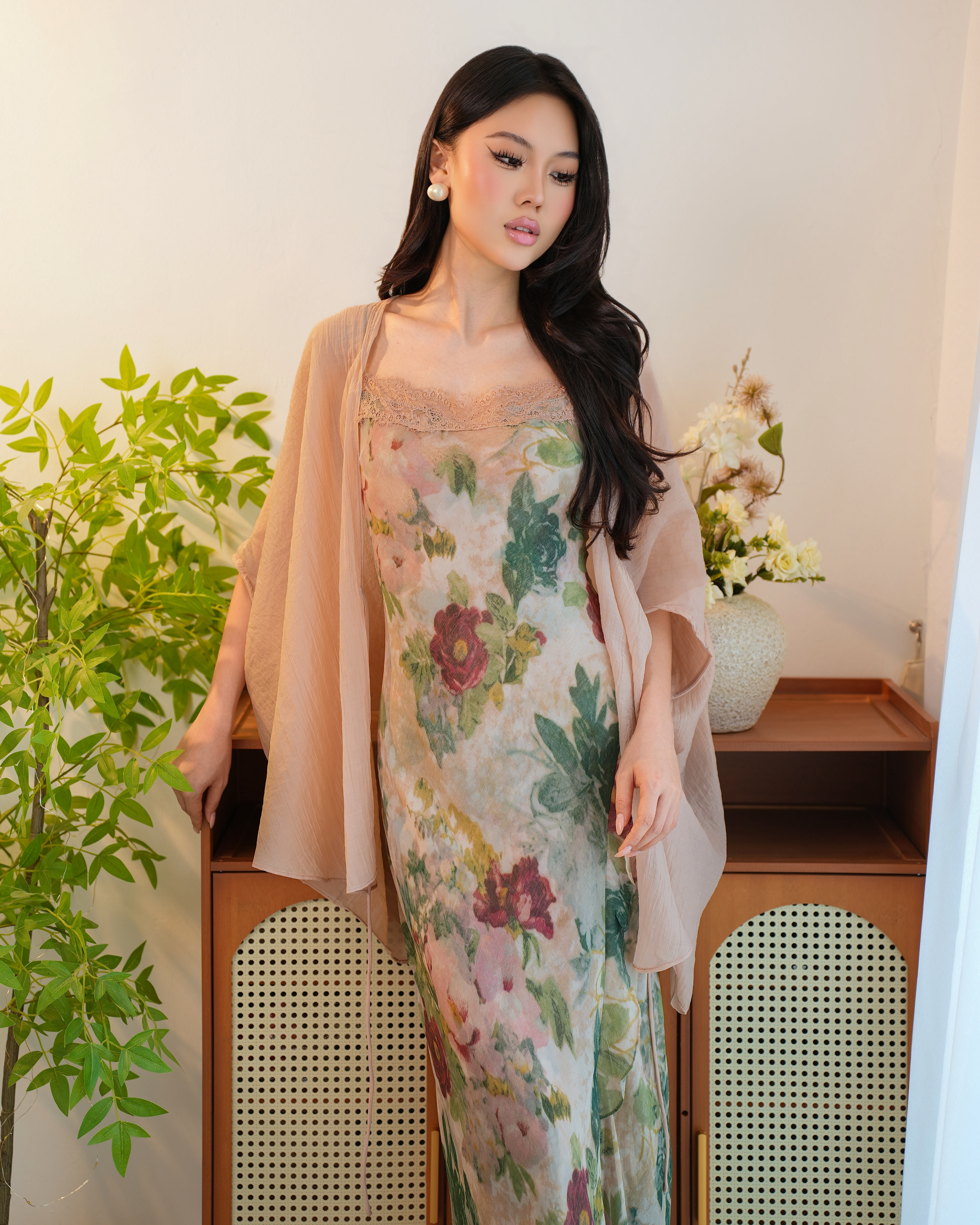Rosélune Floral Print Dress 2629- Shadow