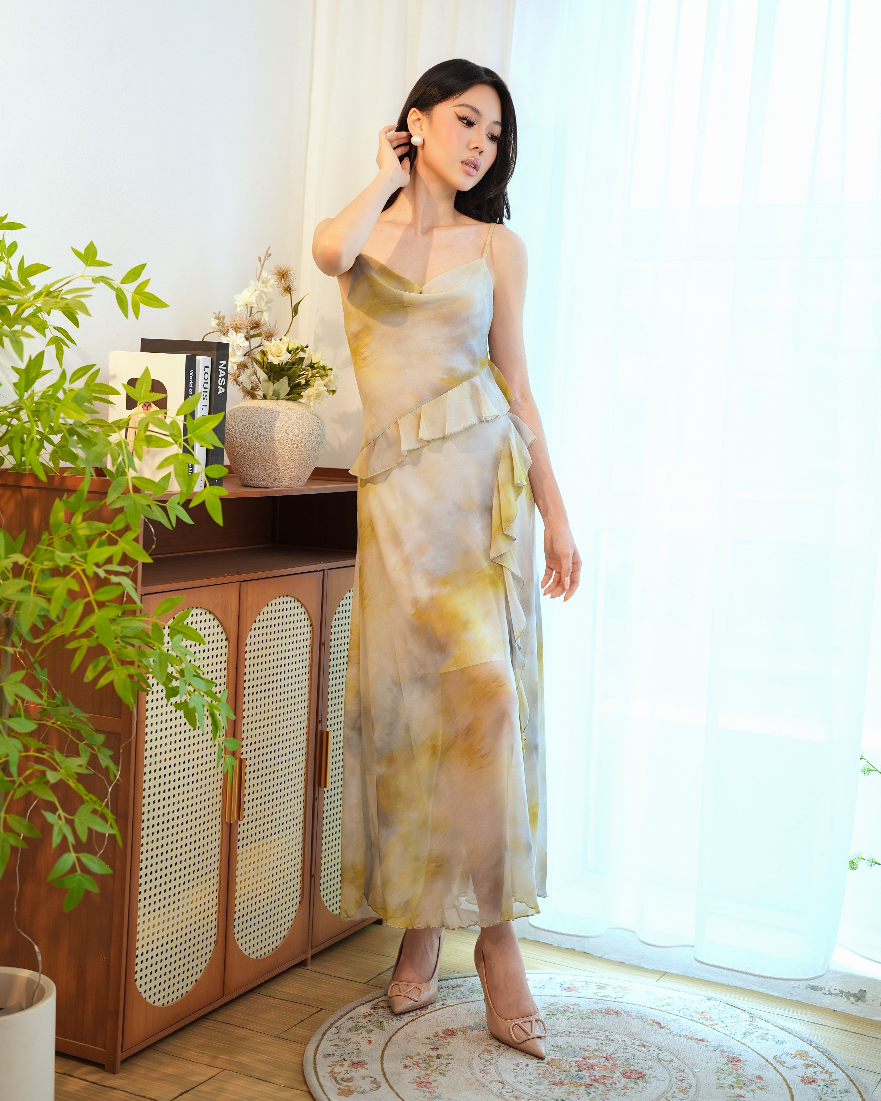 Celestique Satin Cascade Slip Dress 2633- Rose