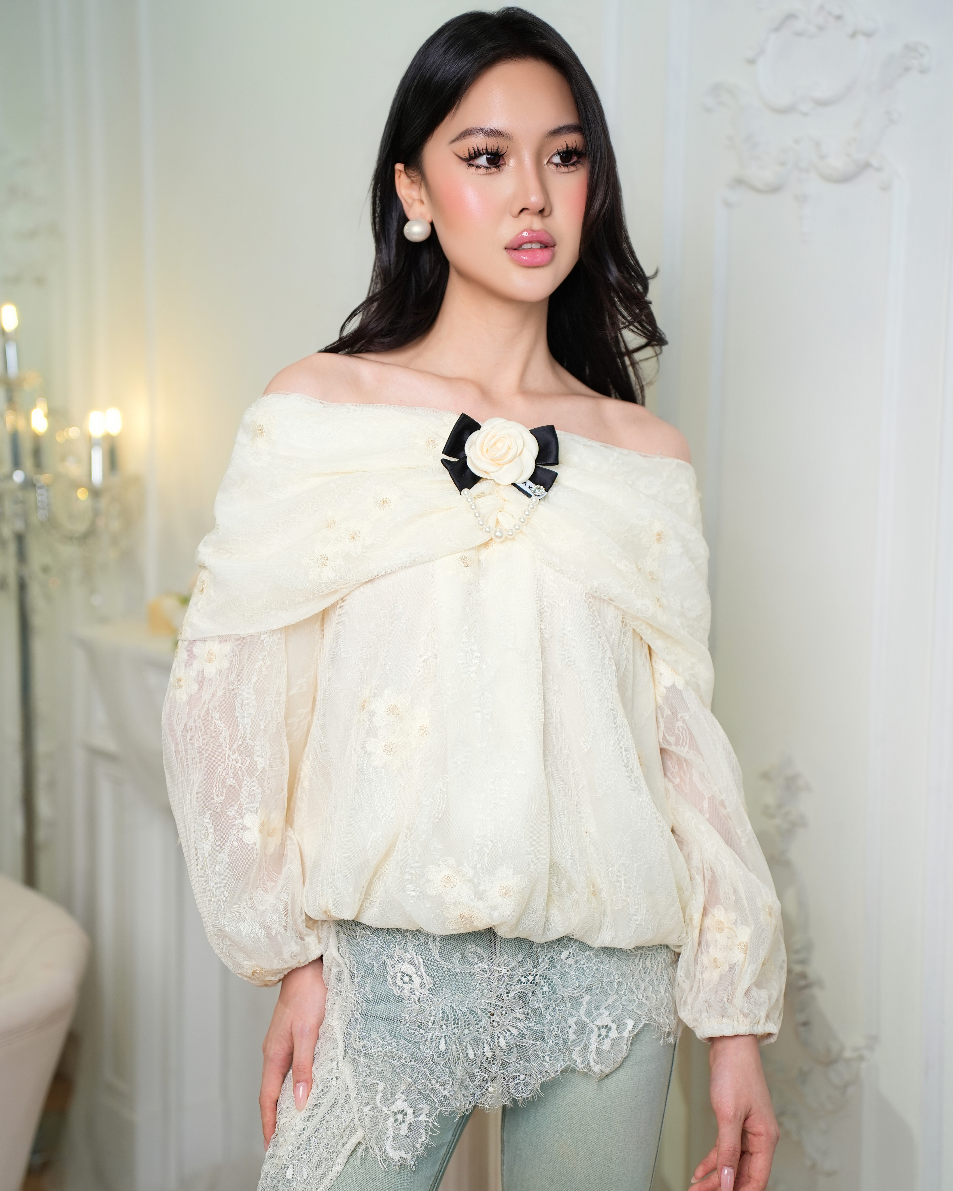 Marivelle Off-Shoulder Long Sleeve Blouse 20176